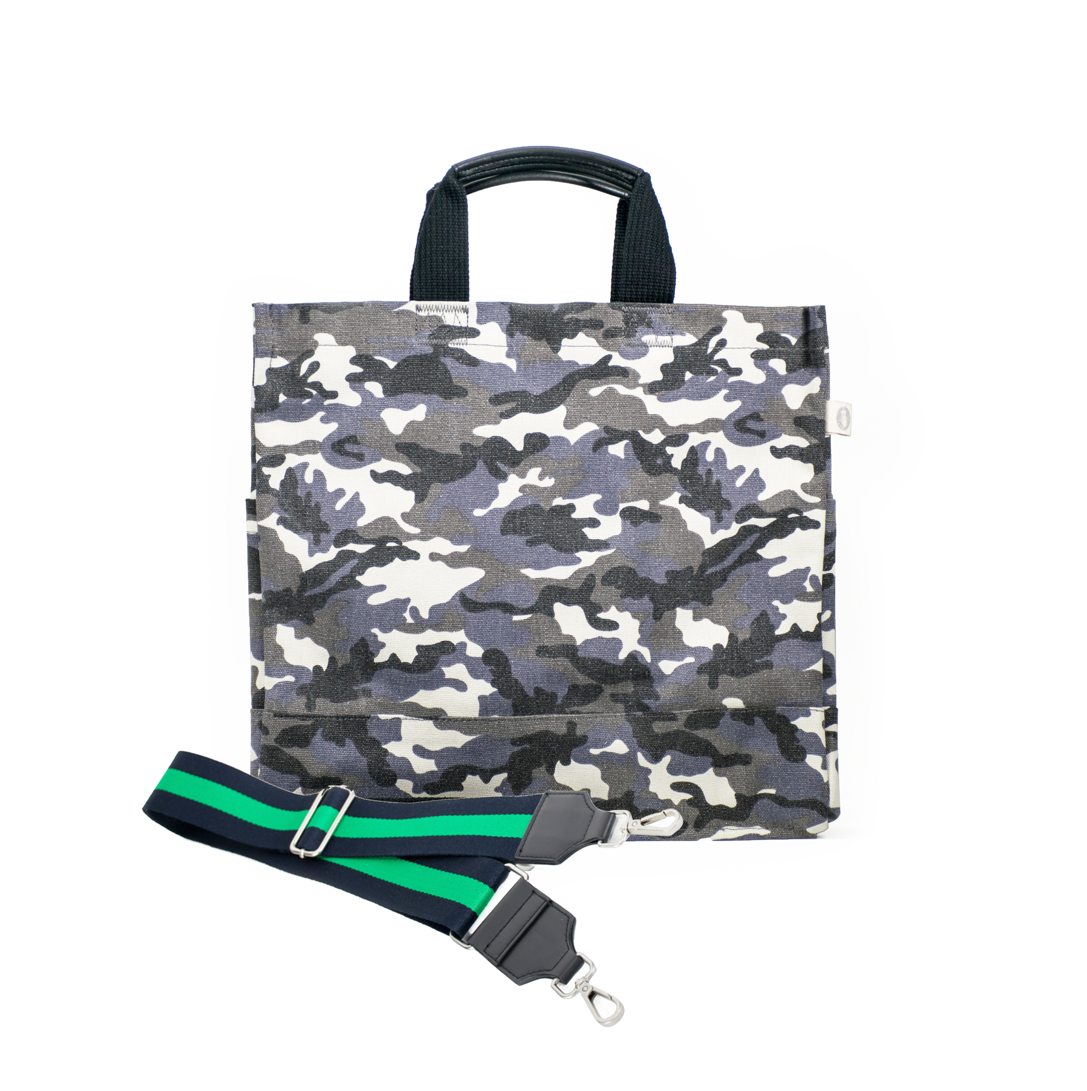 Split Letter Monogram Grey Camo North South Bag with Stripe Strap - Quilted Koala