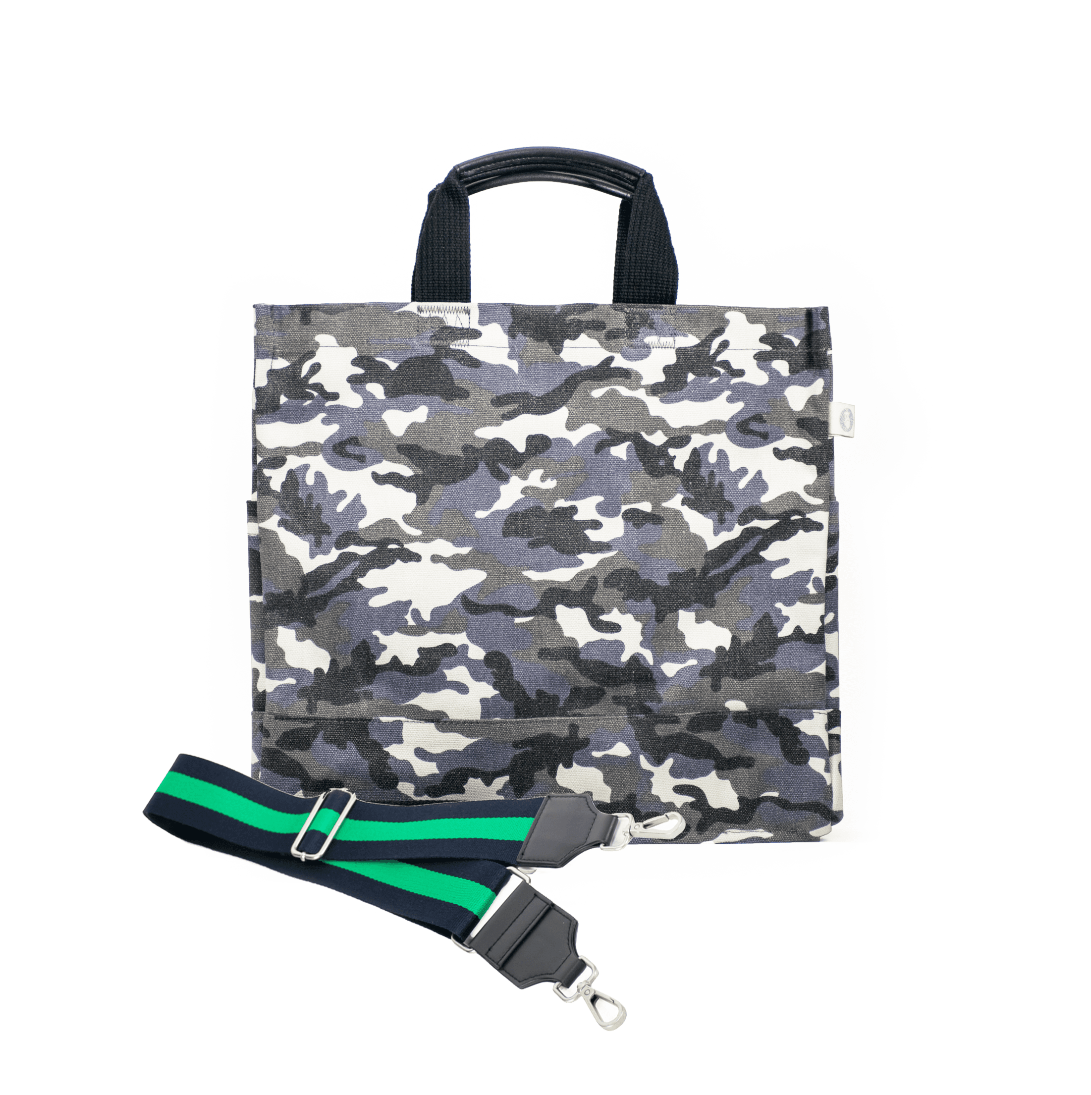 Split Letter Monogram Grey Camo North South Bag with Stripe Strap - Quilted Koala