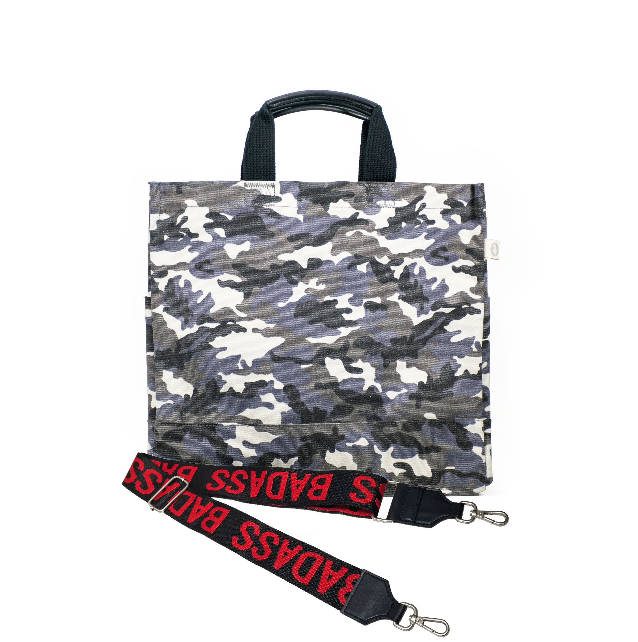 Grey Camo North South Bag with Multicolor Stripes - Quilted Koala