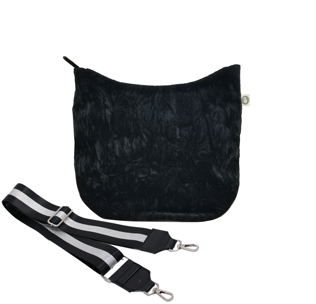 Mini City Bag: Black Crushed Velvet - Quilted Koala