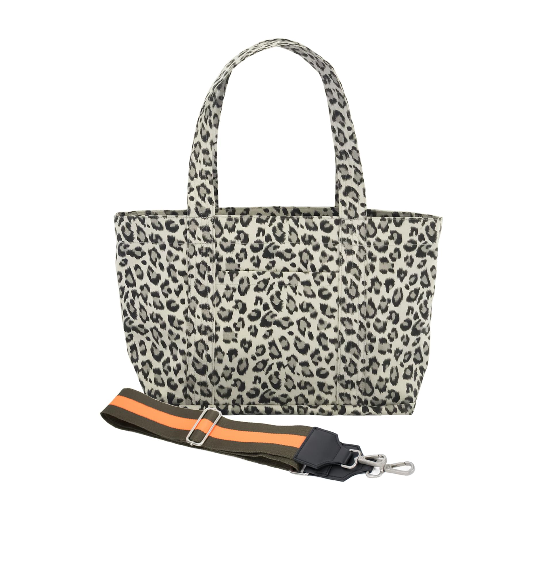 Monogram Stripe - Midi Zipper Tote: Leopard - Quilted Koala