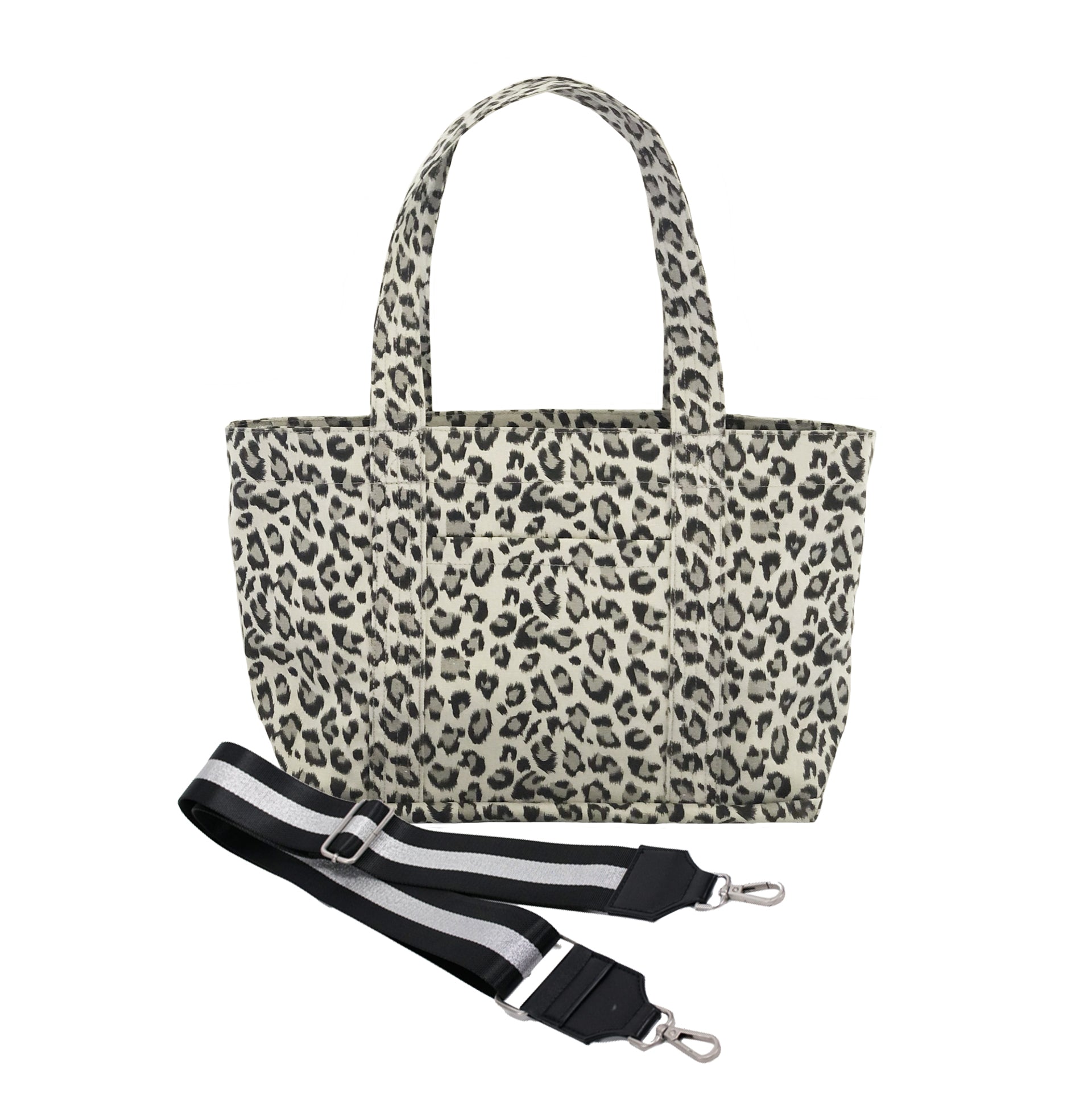 Monogram Stripe - Midi Zipper Tote: Leopard - Quilted Koala