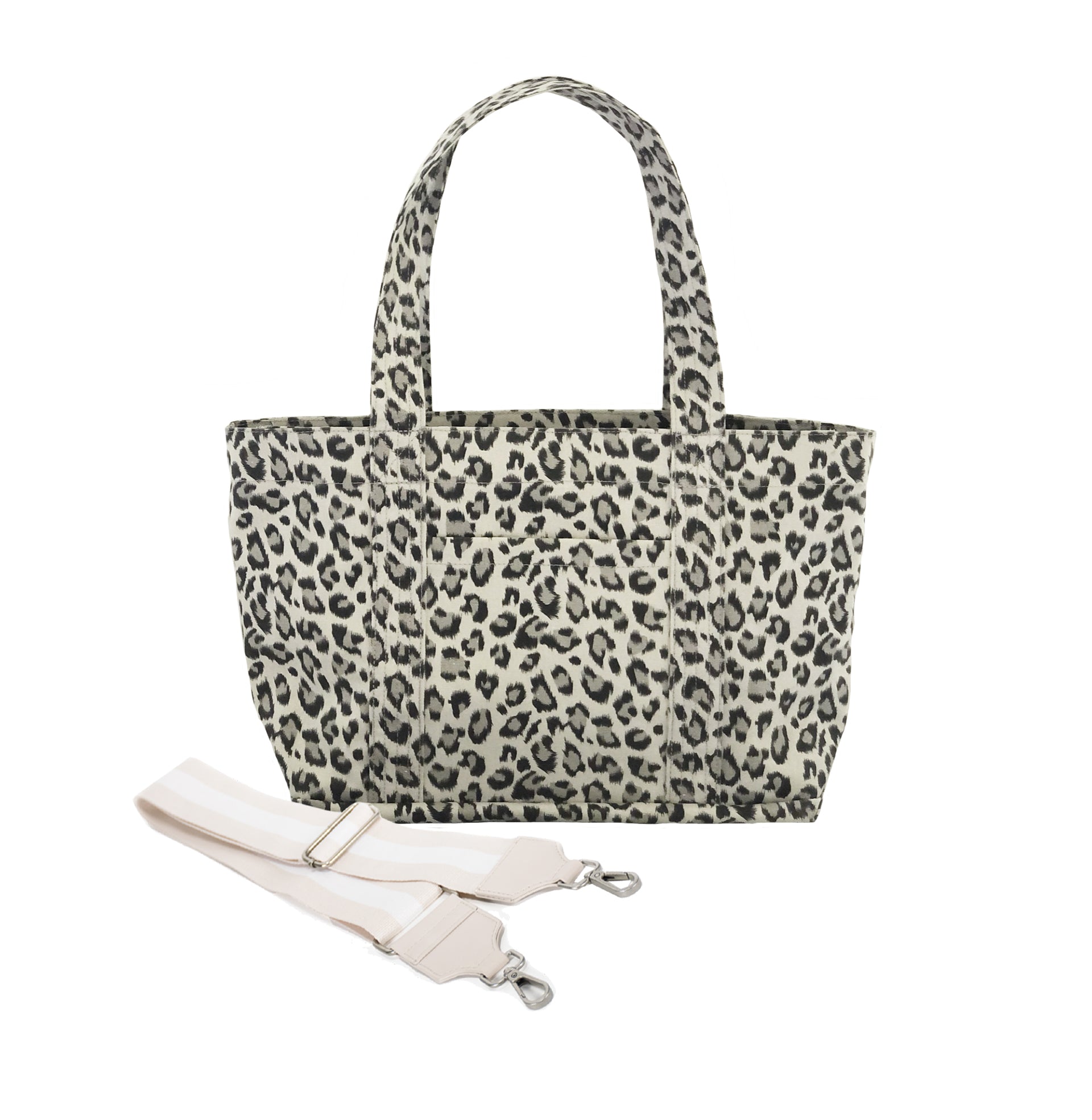 Monogram Stripe - Midi Zipper Tote: Leopard - Quilted Koala