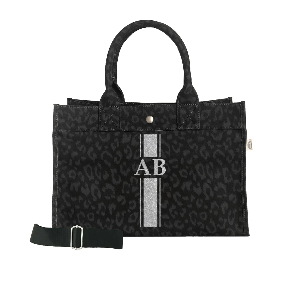Monogram Stripe: Midi East West Bag- Black Leopard - Quilted Koala