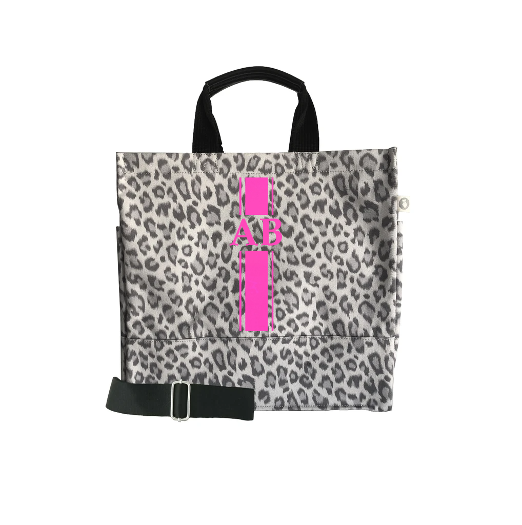 Monogram Stripe: Luxe North South Bag- Grey Leopard - Quilted Koala