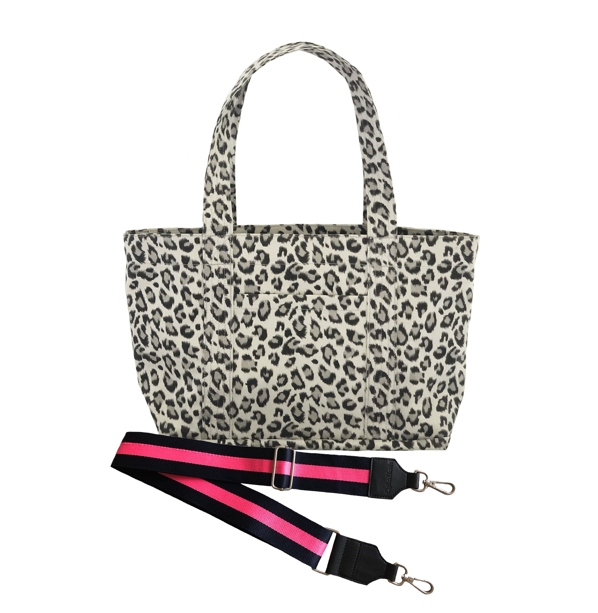 Monogram Stripe - Midi Zipper Tote: Leopard - Quilted Koala