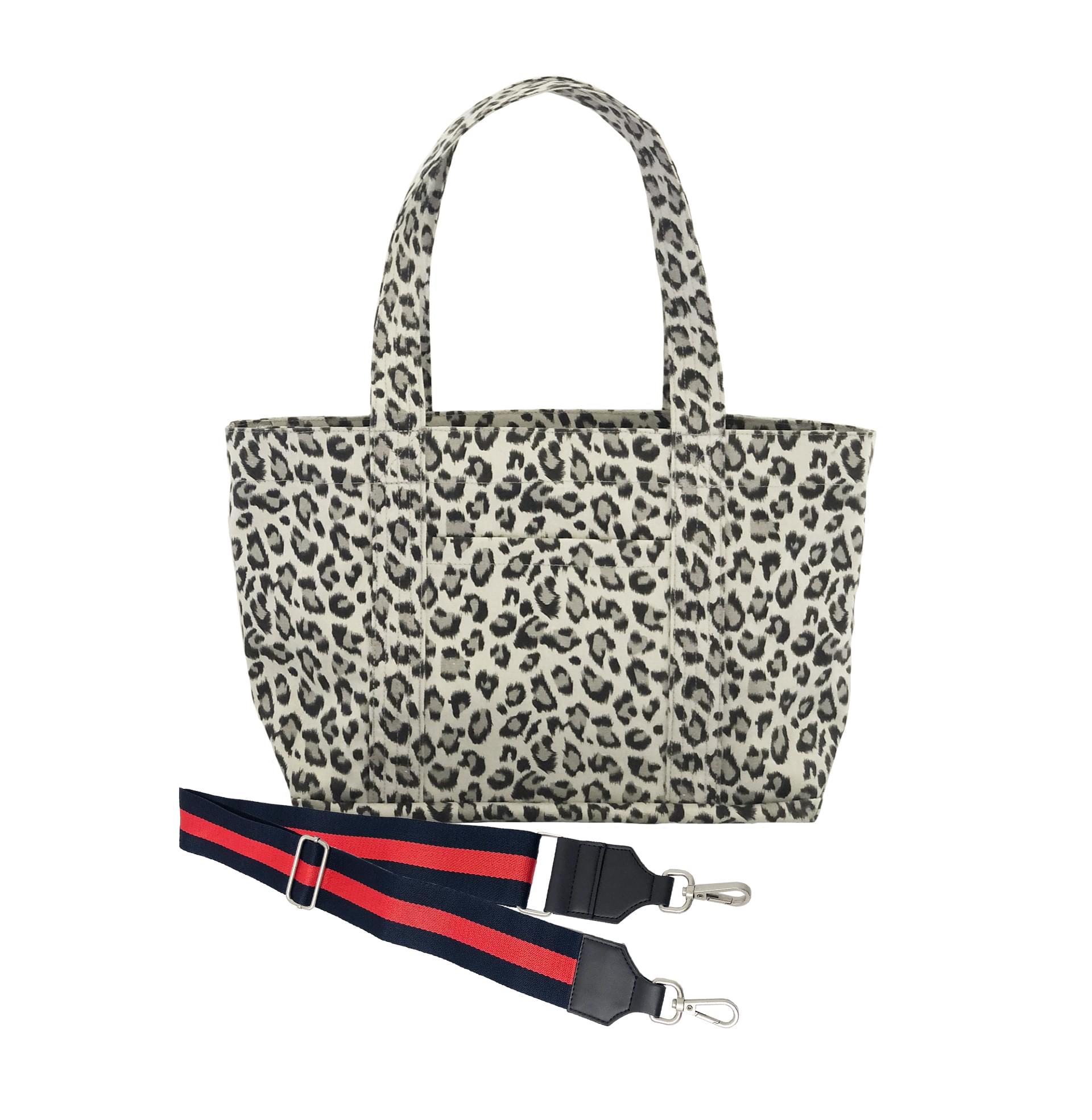Monogram Stripe - Midi Zipper Tote: Leopard - Quilted Koala