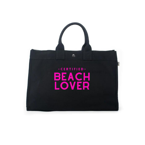 East West Bag: Black with Neon Pink Certified Beach LOVER - Quilted Koala