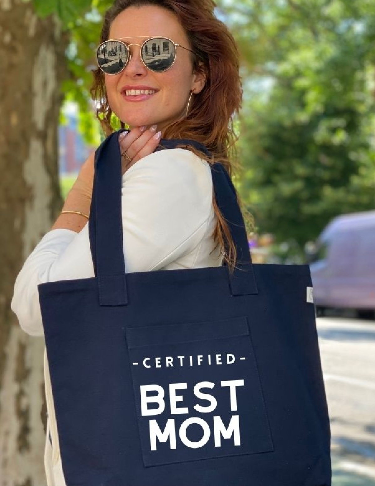 Navy Midi Everything Bag - White Matte Certified Best Mom - Quilted Koala