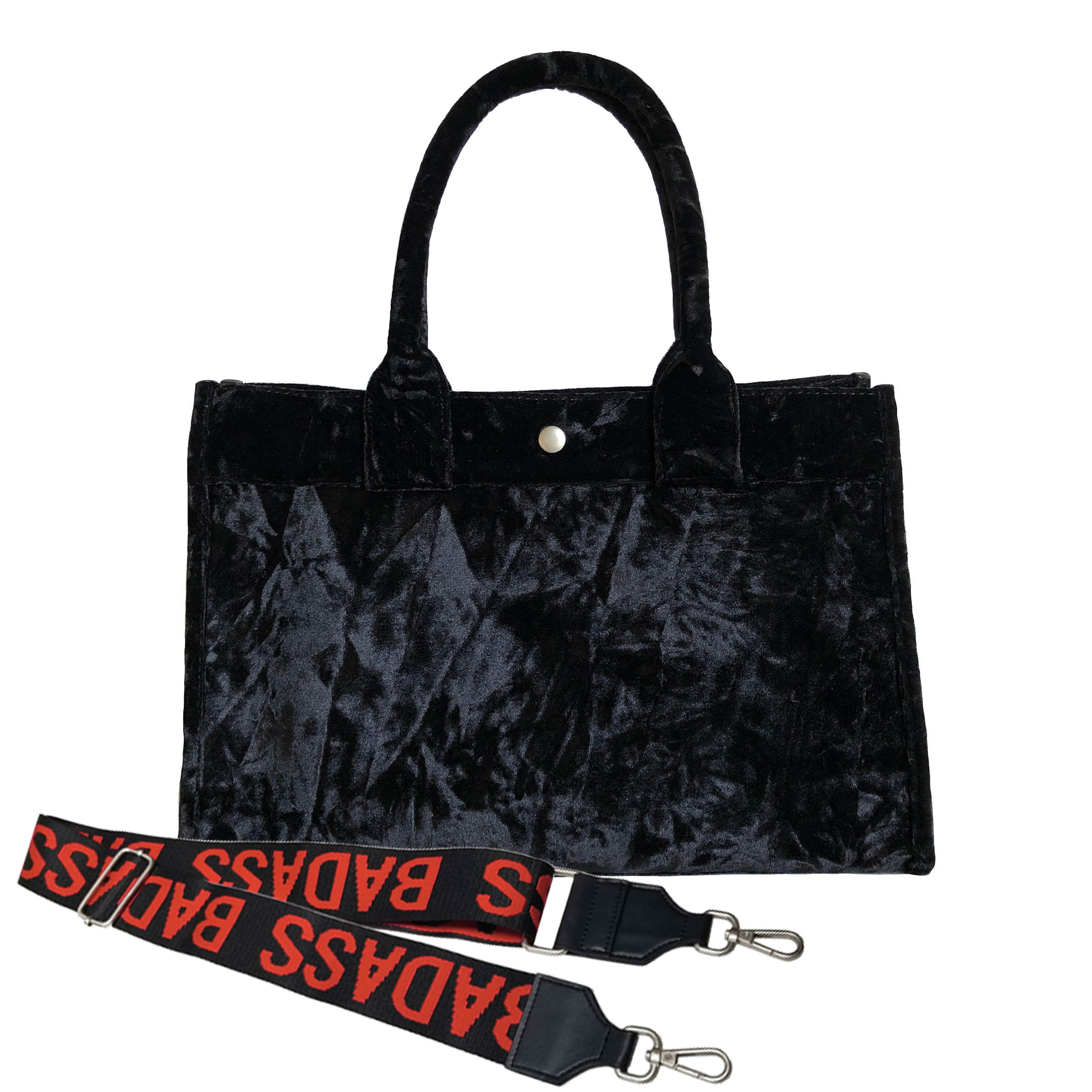 Midi East West Bag: Black Crushed Velvet - Quilted Koala