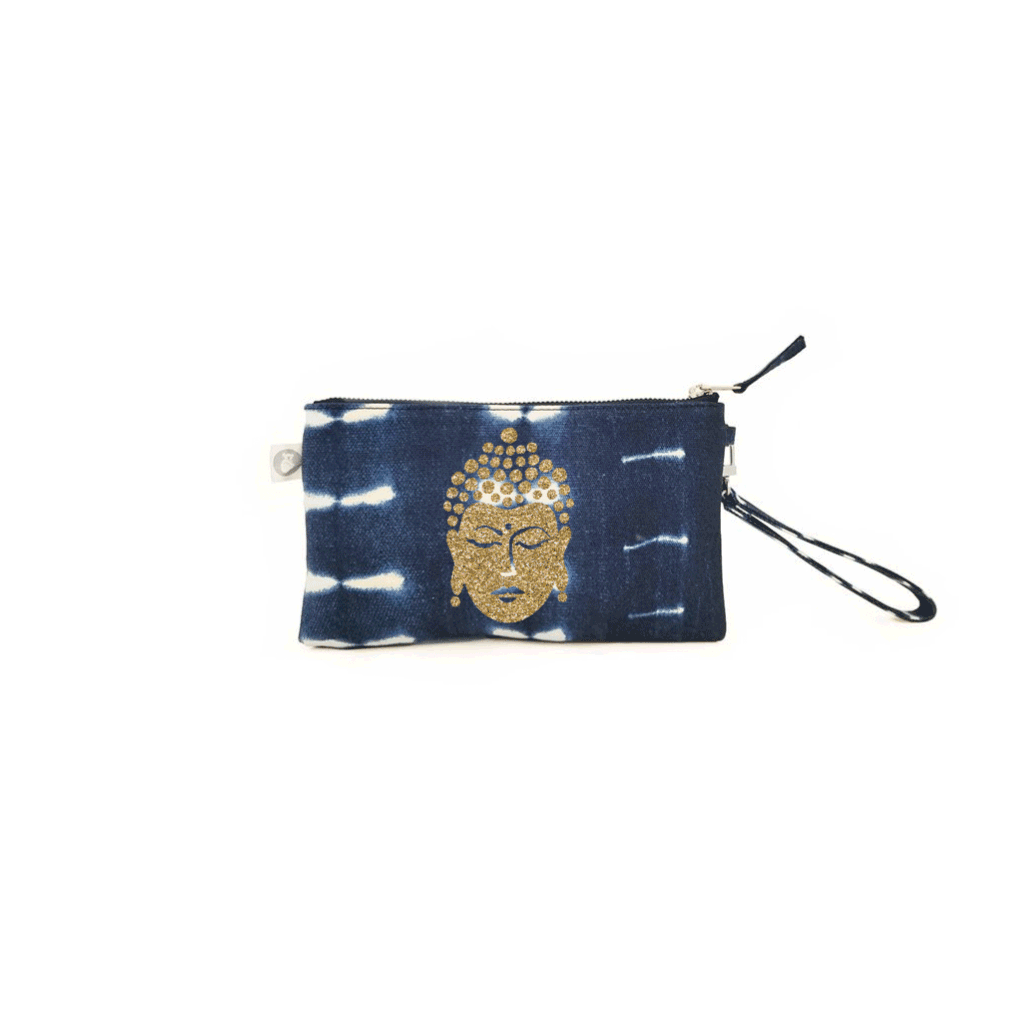 Mini Luxe Clutch with Wristlet: Blue Shibori - Quilted Koala
