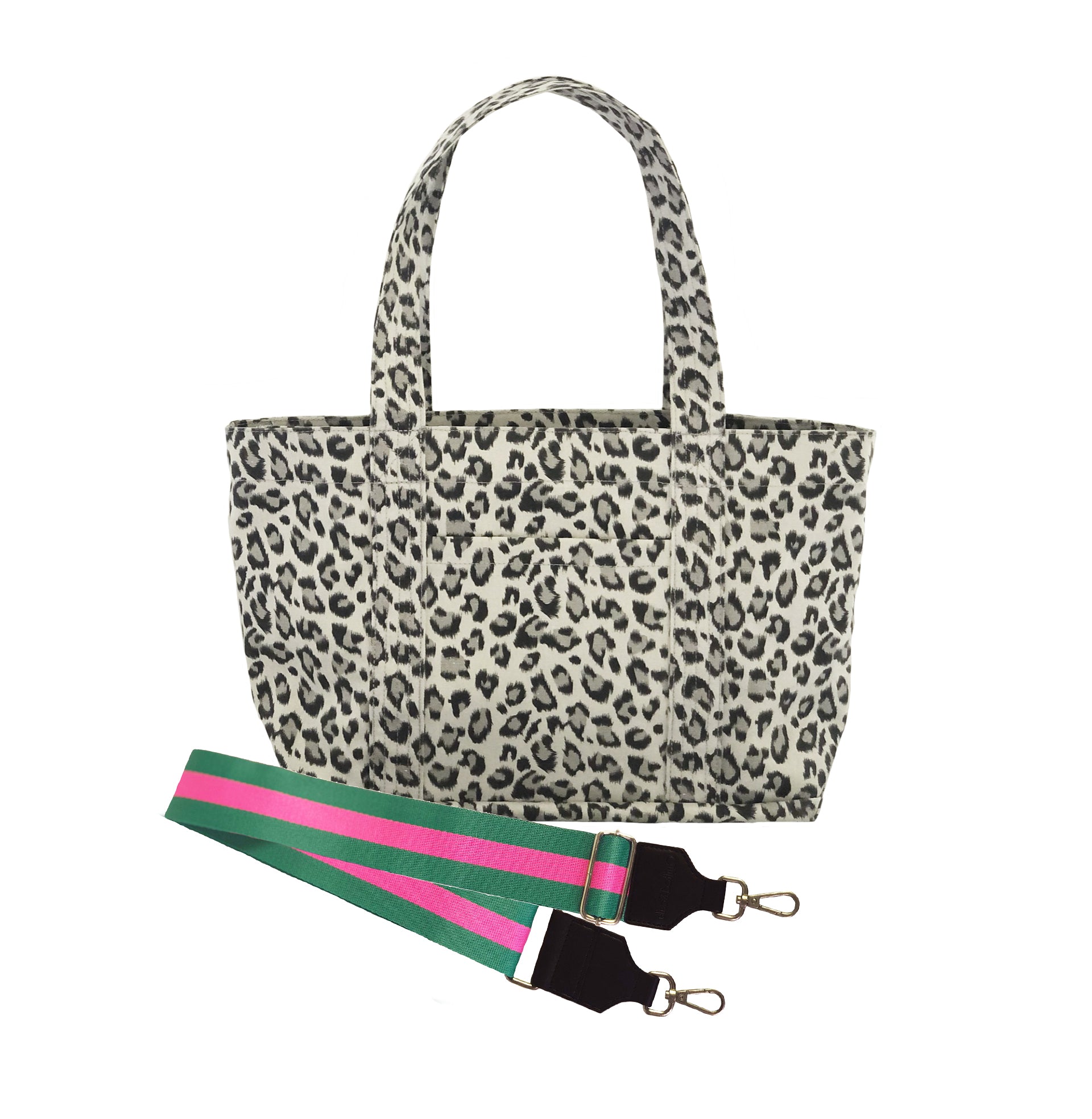 Split Letter Monogram - Midi Zipper Tote: Leopard - Quilted Koala