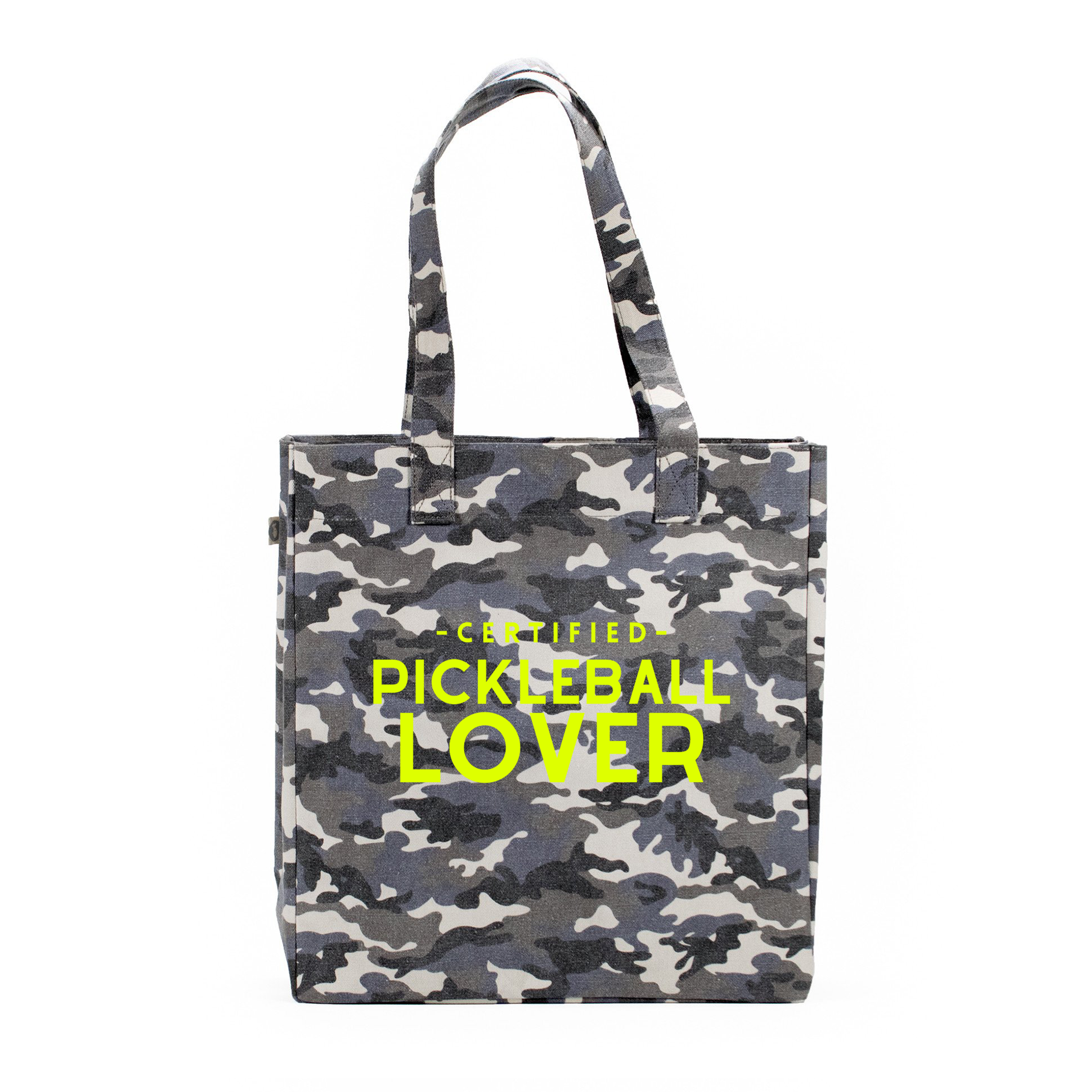 Grey Camo Upright Bag with Neon Yellow Certified Pickleball Lover - Quilted Koala
