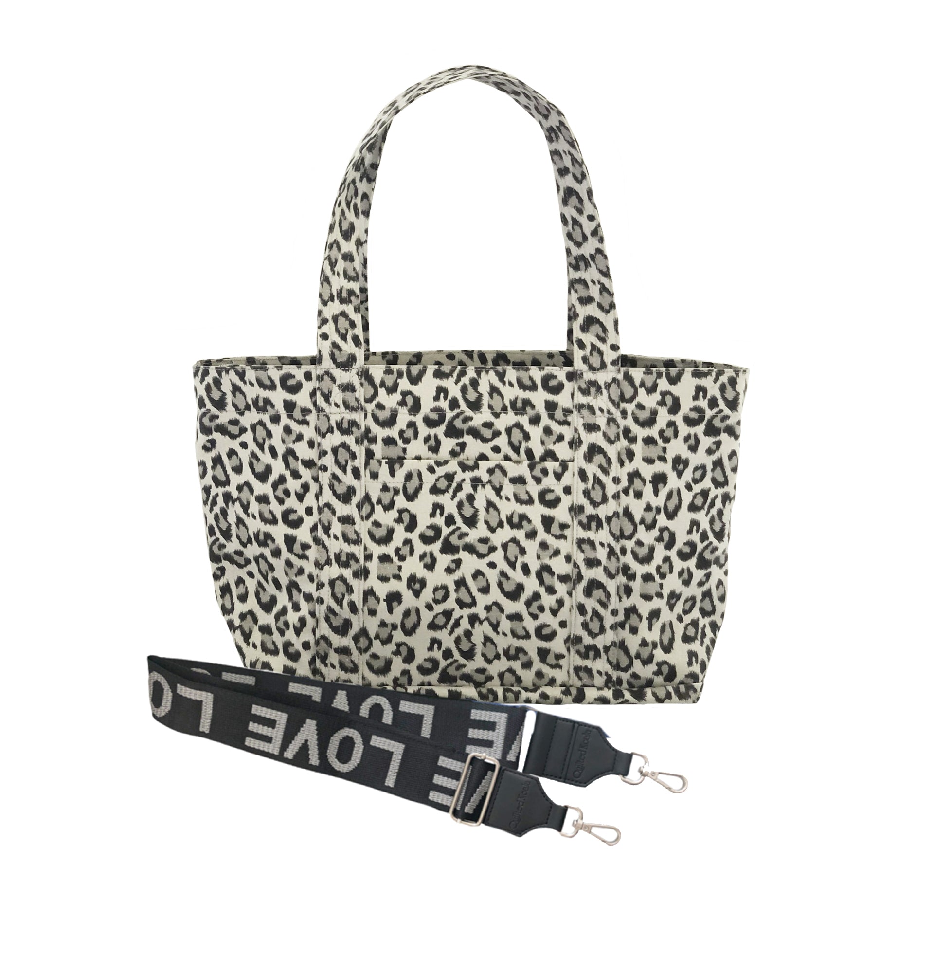 Split Letter Monogram - Midi Zipper Tote: Leopard - Quilted Koala
