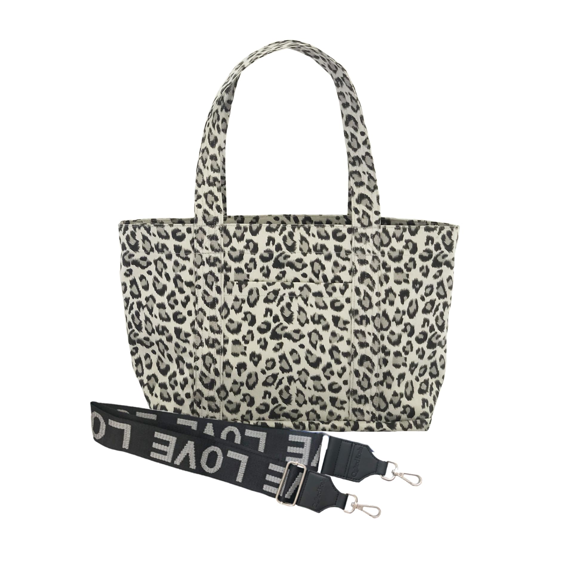 Monogram Stripe - Midi Zipper Tote: Leopard - Quilted Koala