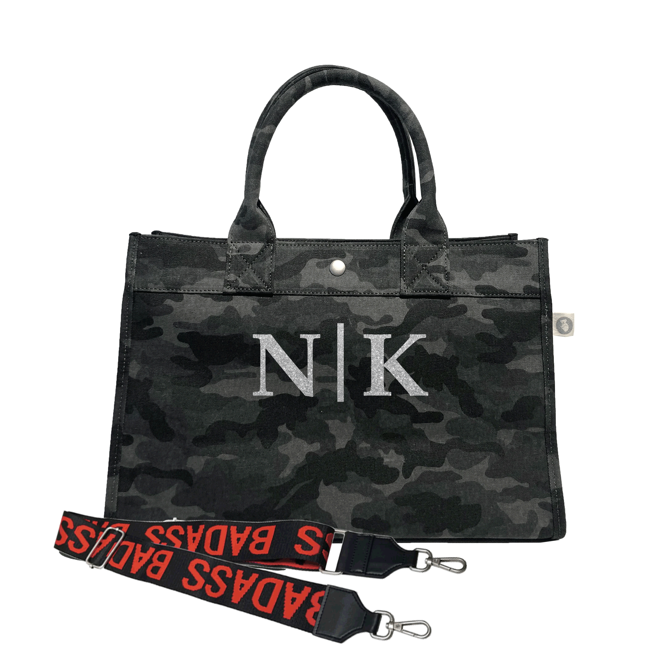Split Letter Monogram Midi East West Bag: Black Camouflage - Quilted Koala