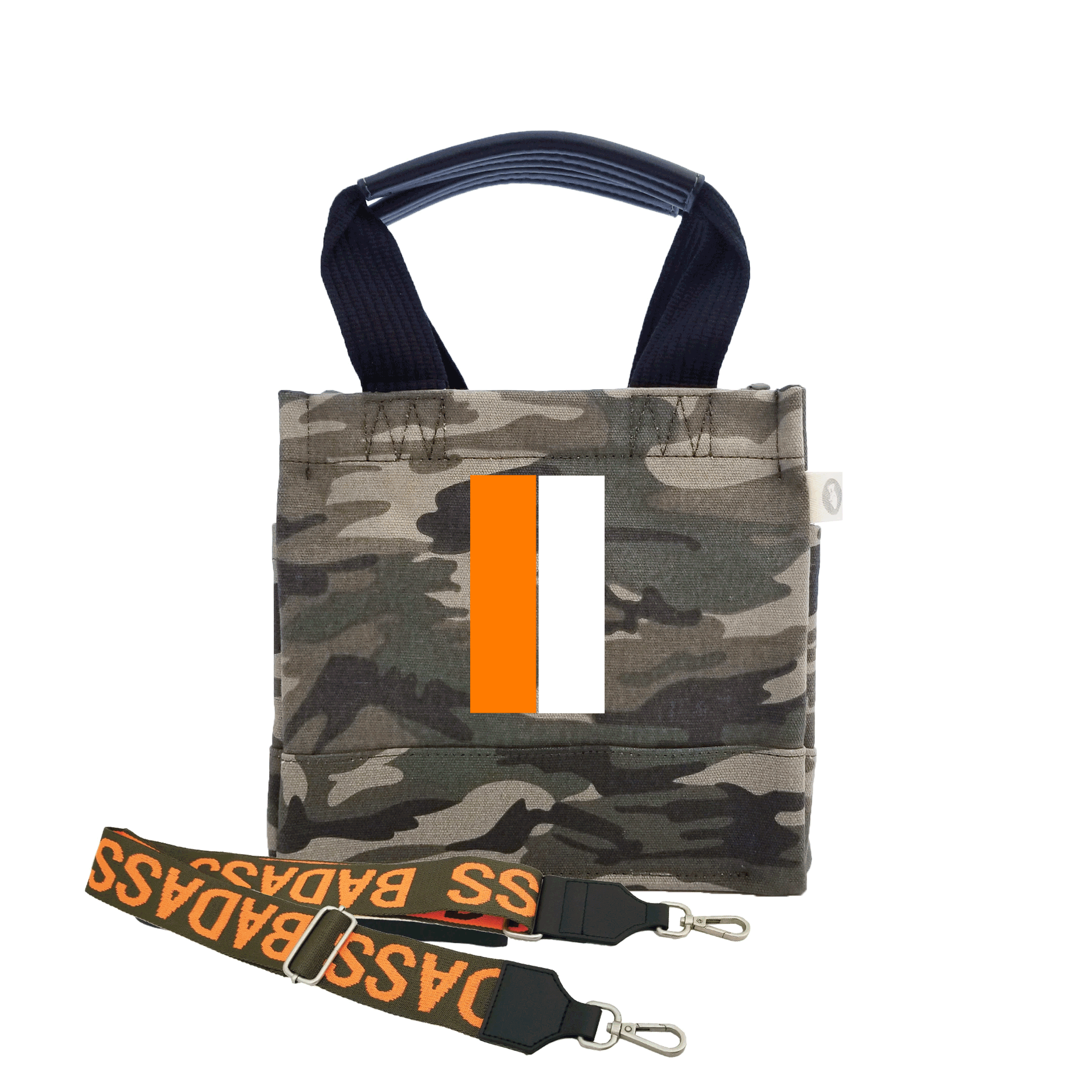 Mini Luxe North South Bag: Green Camouflage with Color Stripes - Quilted Koala