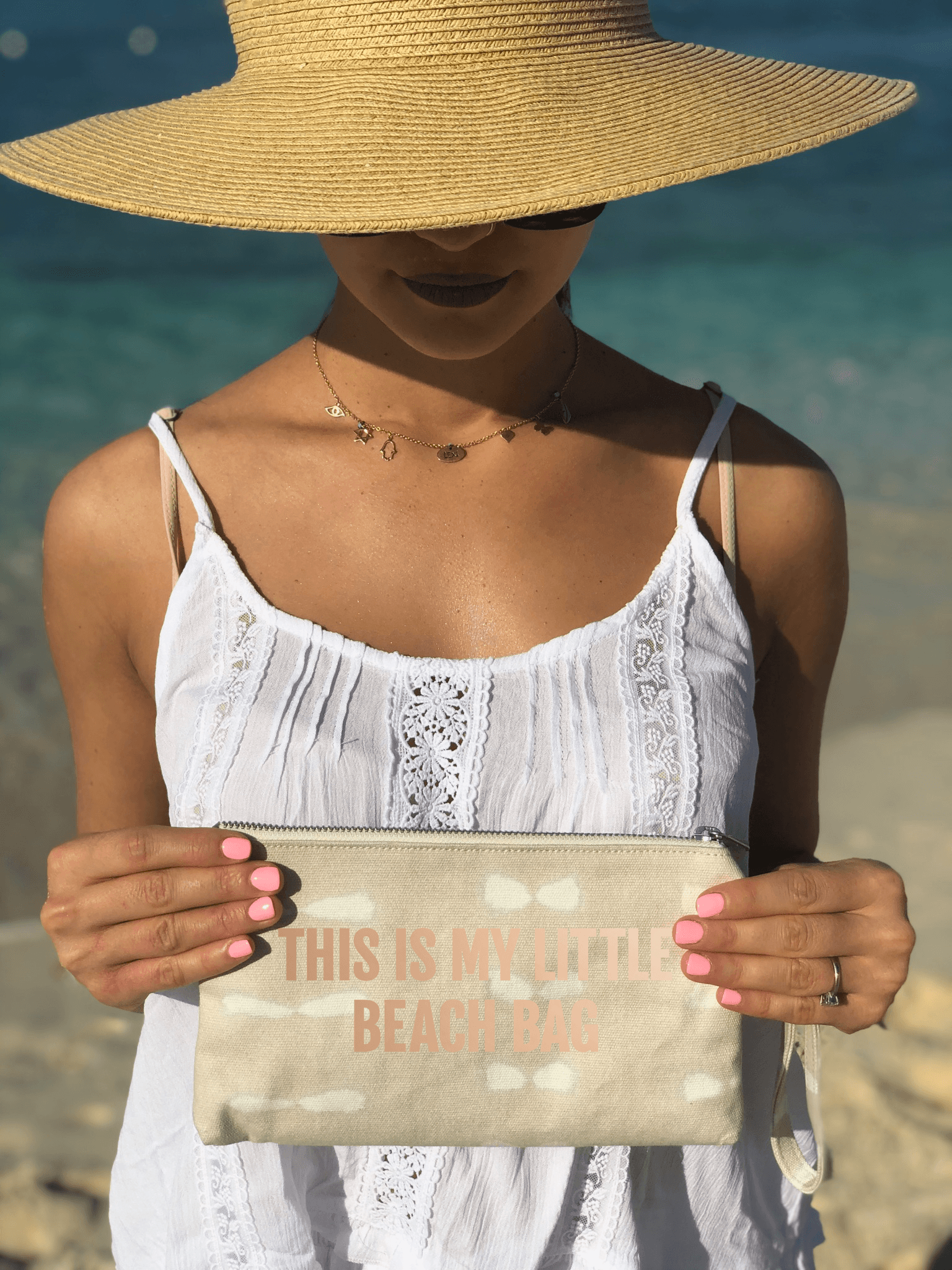 Mini Luxe Clutch Wristlet: Stone Shibori Rose Gold "This is my Little Beach Bag" - Quilted Koala