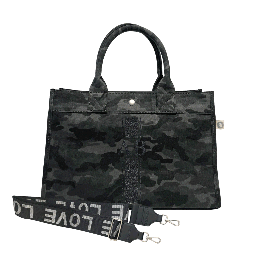 Monogram Stripe Midi East West Bag: Black Camouflage - Quilted Koala