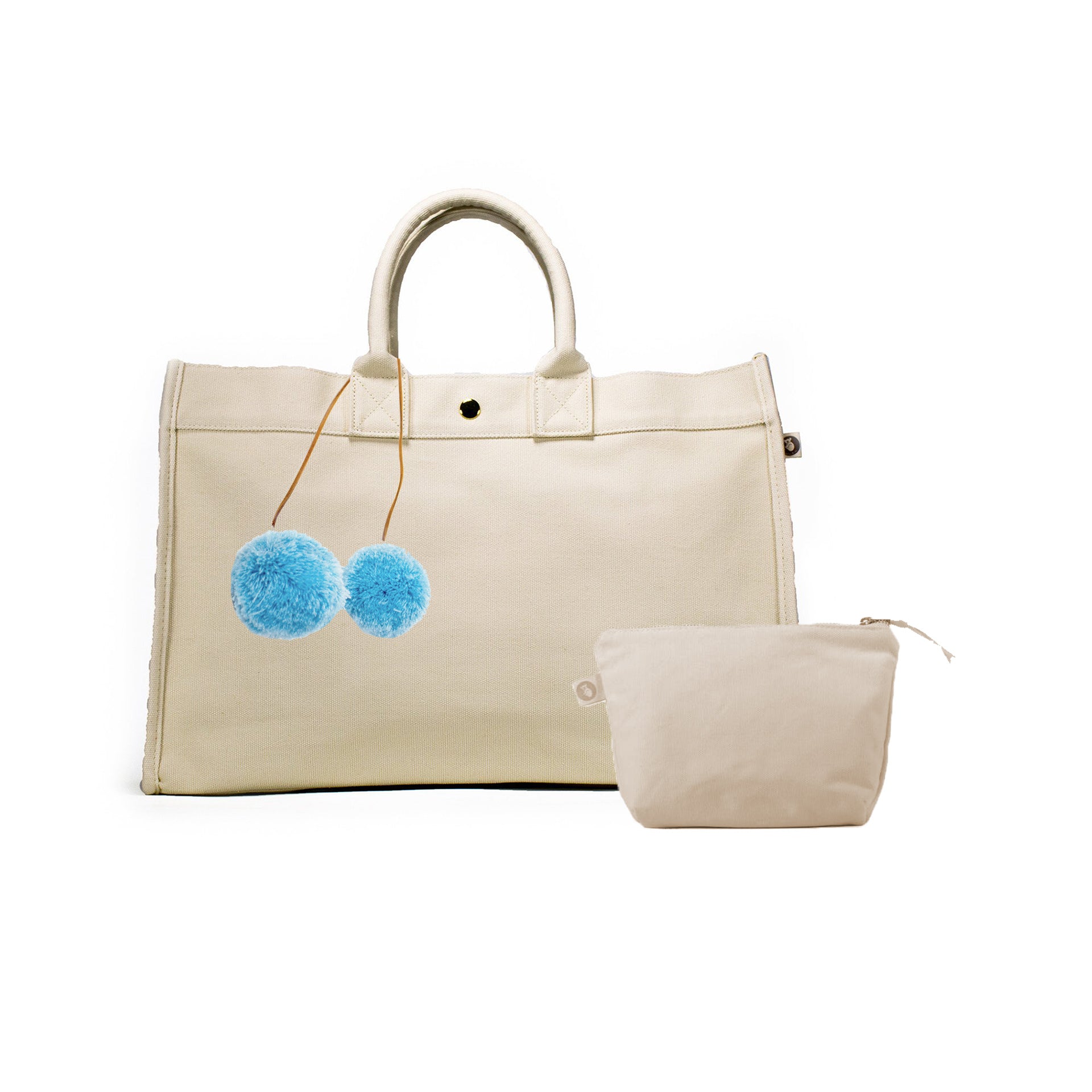 Natural East West Bag + FREE Light Blue Pom Poms + FREE Makeup Bag ($202 value for only $96 with code: FUNBUNDLE) - Quilted Koala