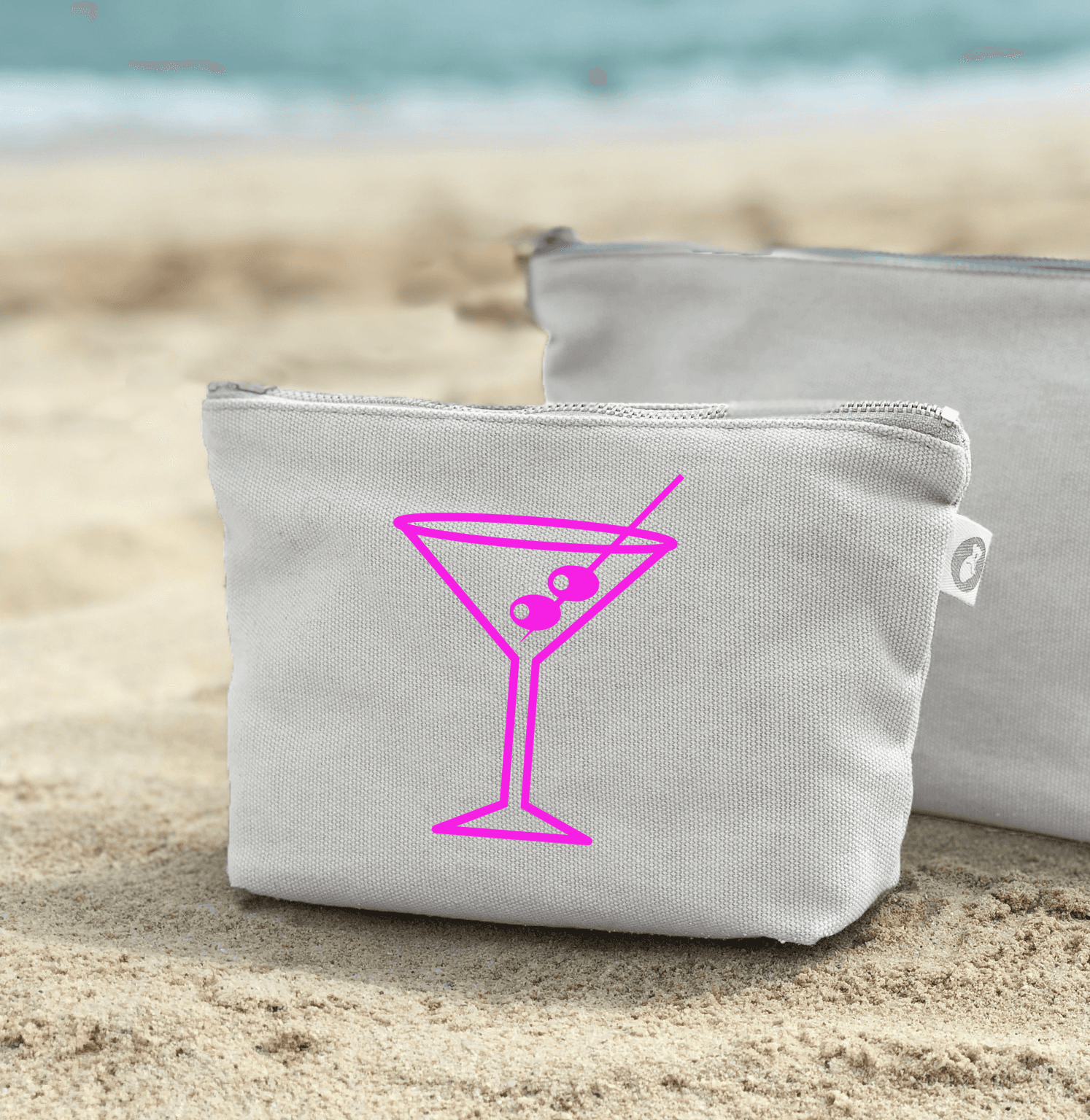 Makeup Bag Natural with Pink Matte Martini Glass - Quilted Koala