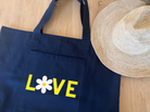 Everything Bag Navy with White/Yellow Daisy LOVE - Quilted Koala
