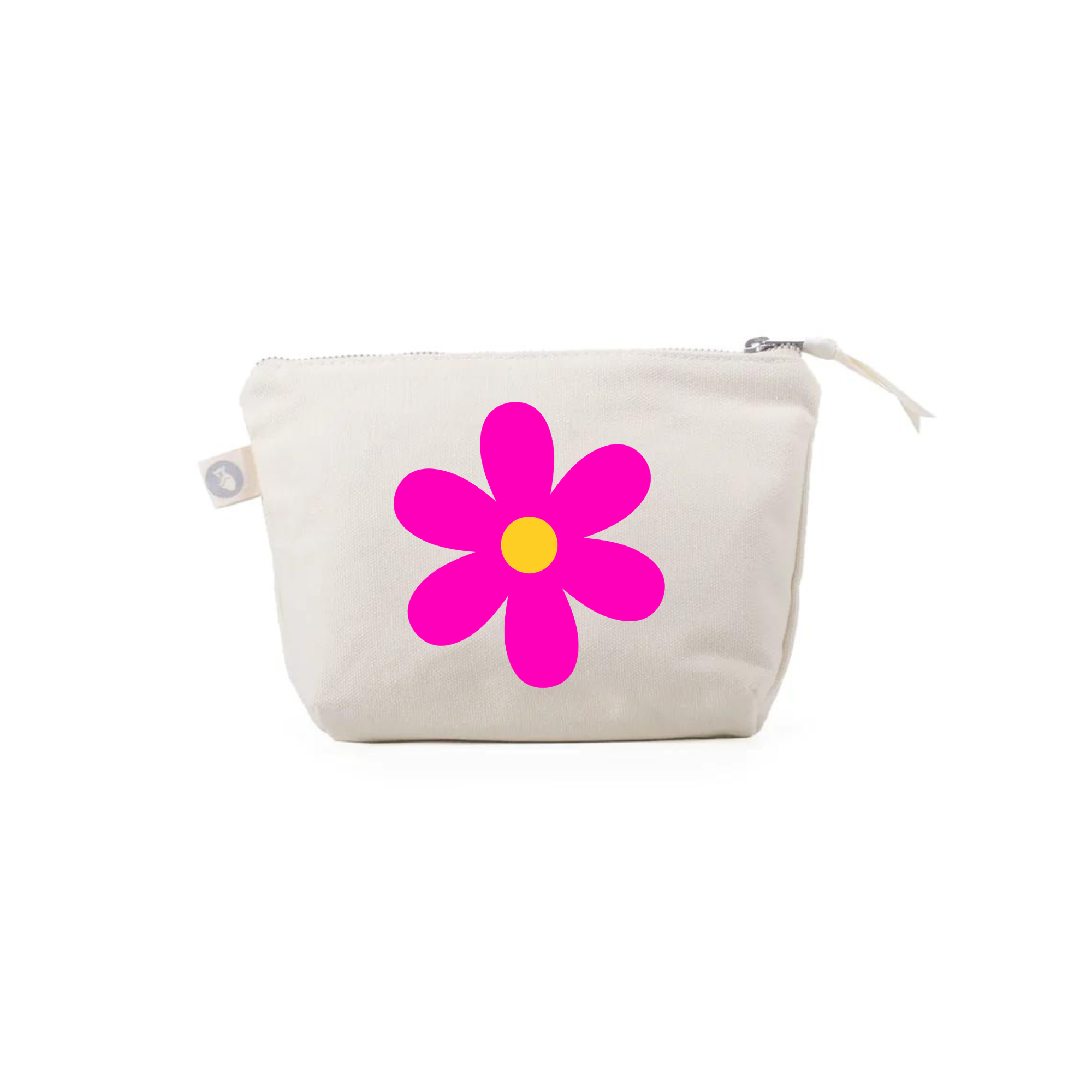 Makeup Bag Natural with Pink/Yellow Daisy - Quilted Koala