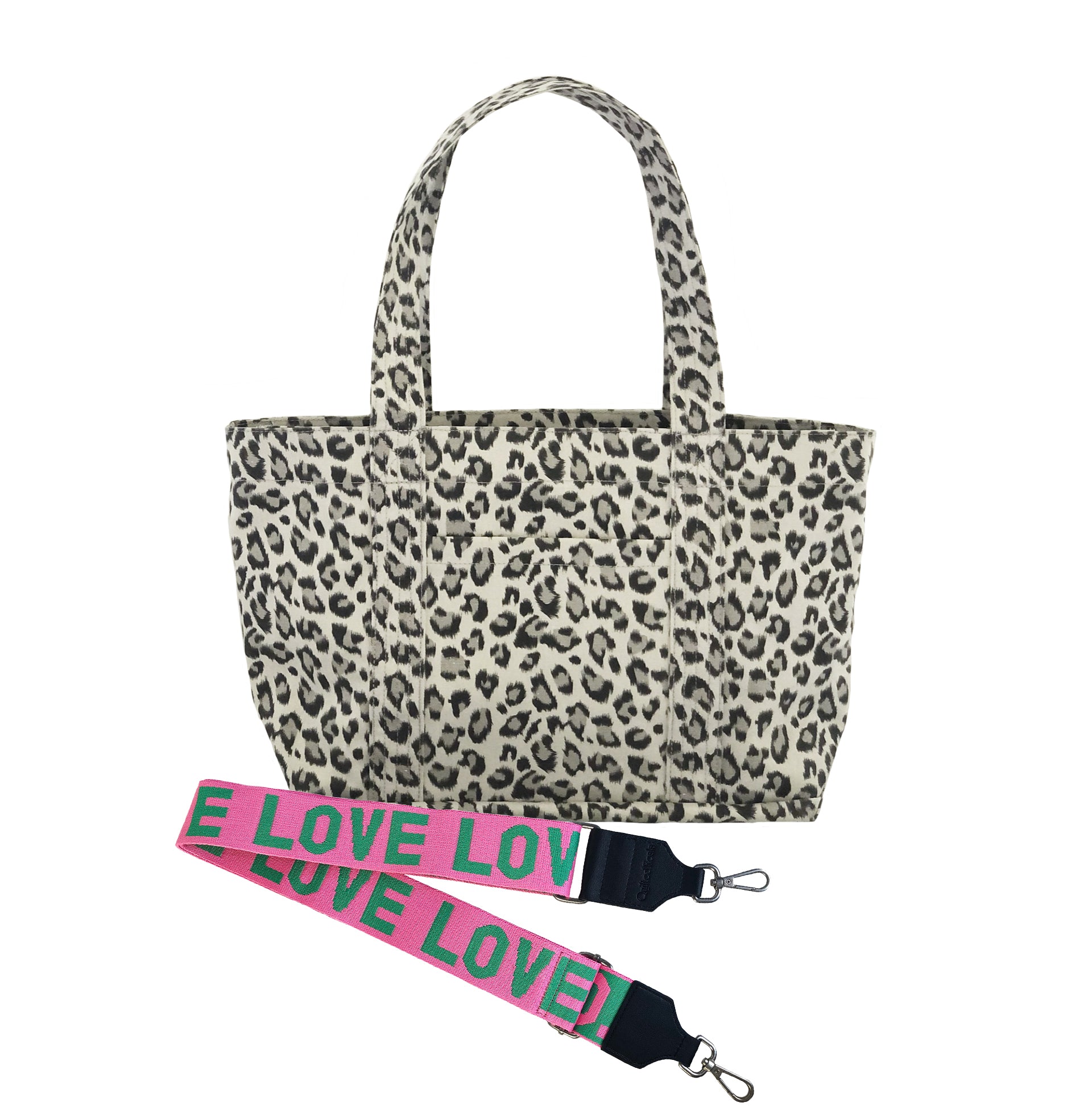 Split Letter Monogram - Midi Zipper Tote: Leopard - Quilted Koala