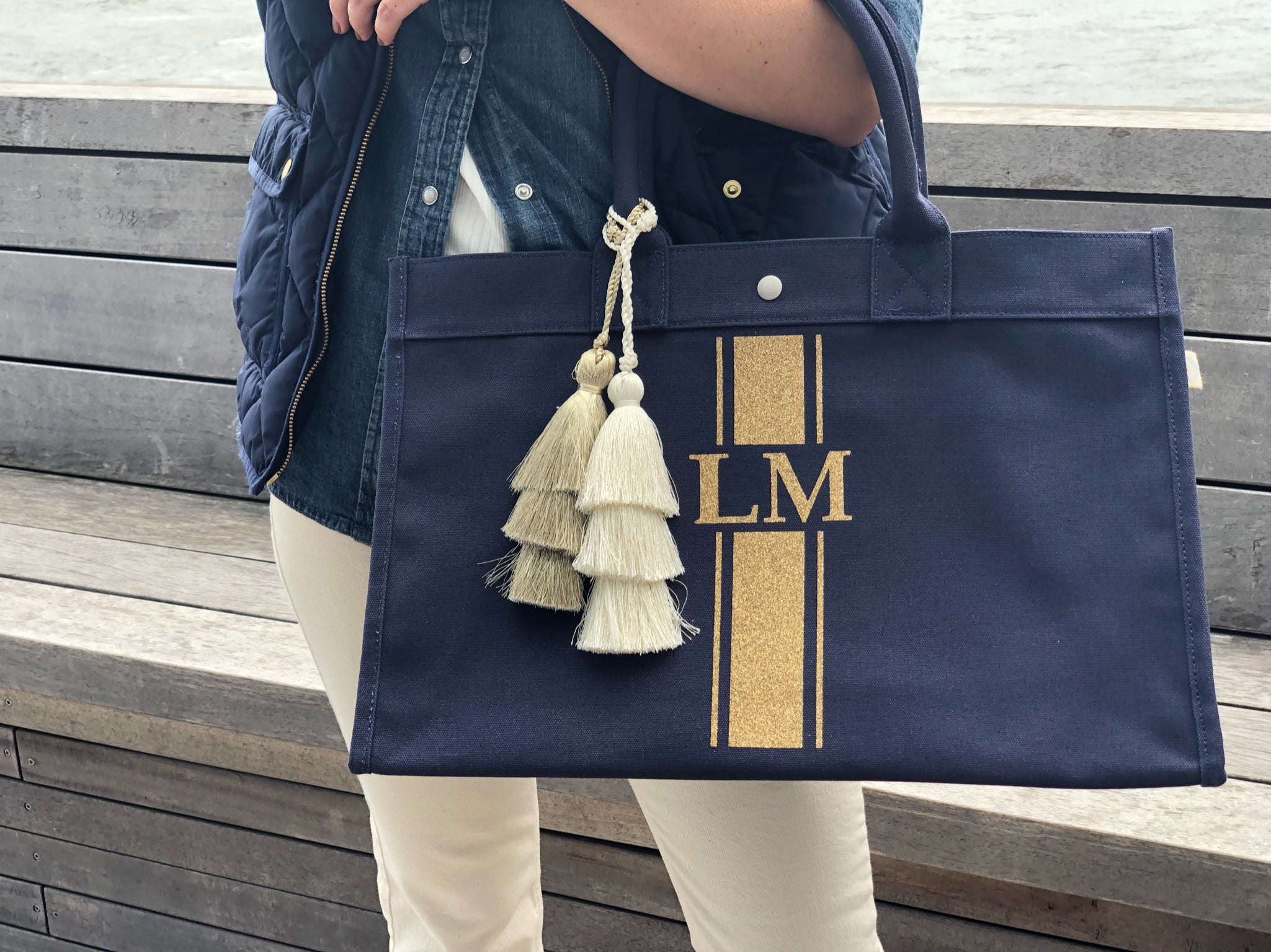 Monogram Stripe: East West Bag - Quilted Koala