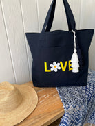 Everything Bag Navy with White/Yellow Daisy LOVE - Quilted Koala