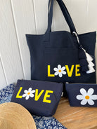 Everything Bag Navy with White/Yellow Daisy LOVE - Quilted Koala
