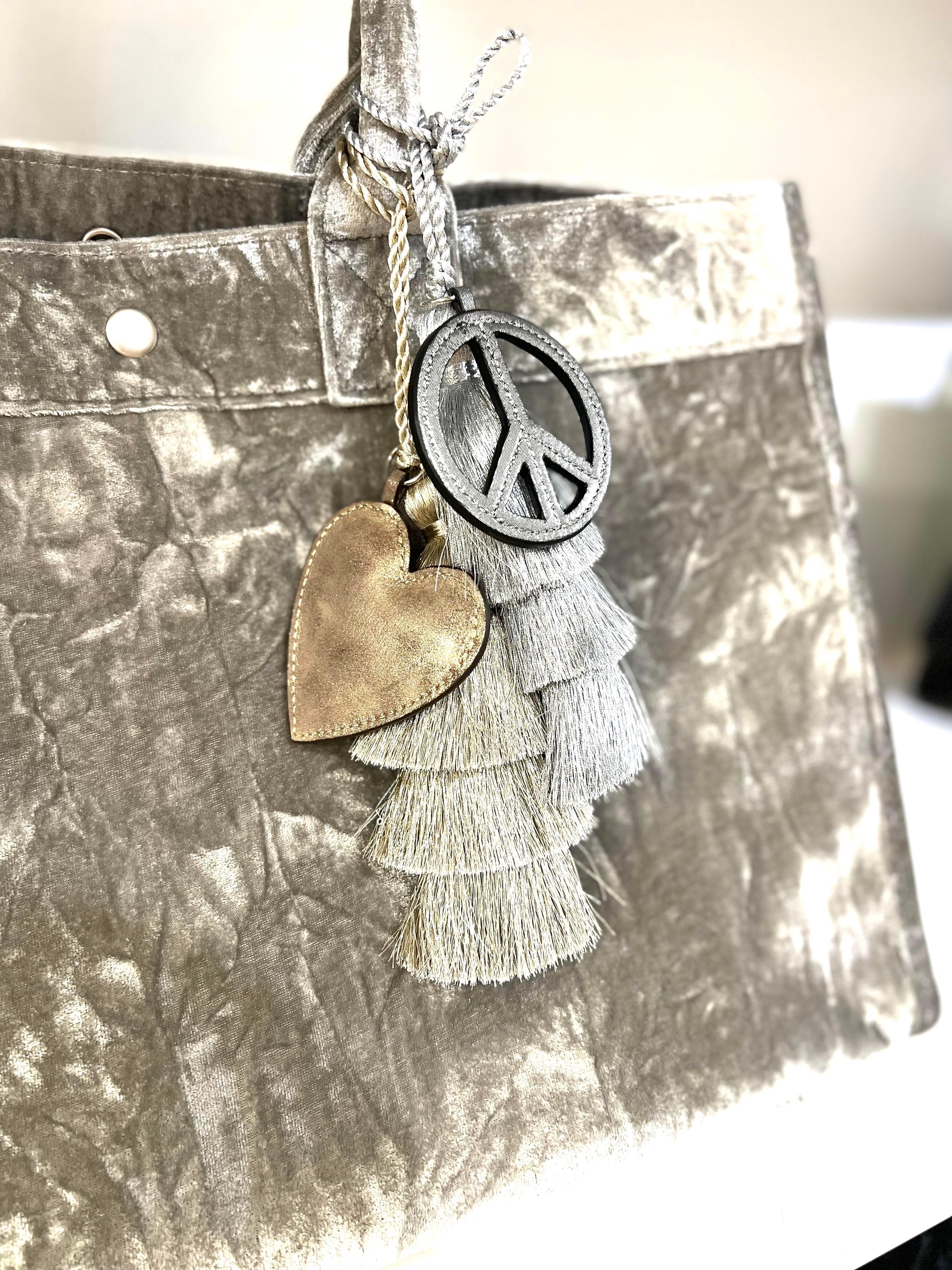 Set of Koala Charms- Gold Heart and Peace Sign - Quilted Koala