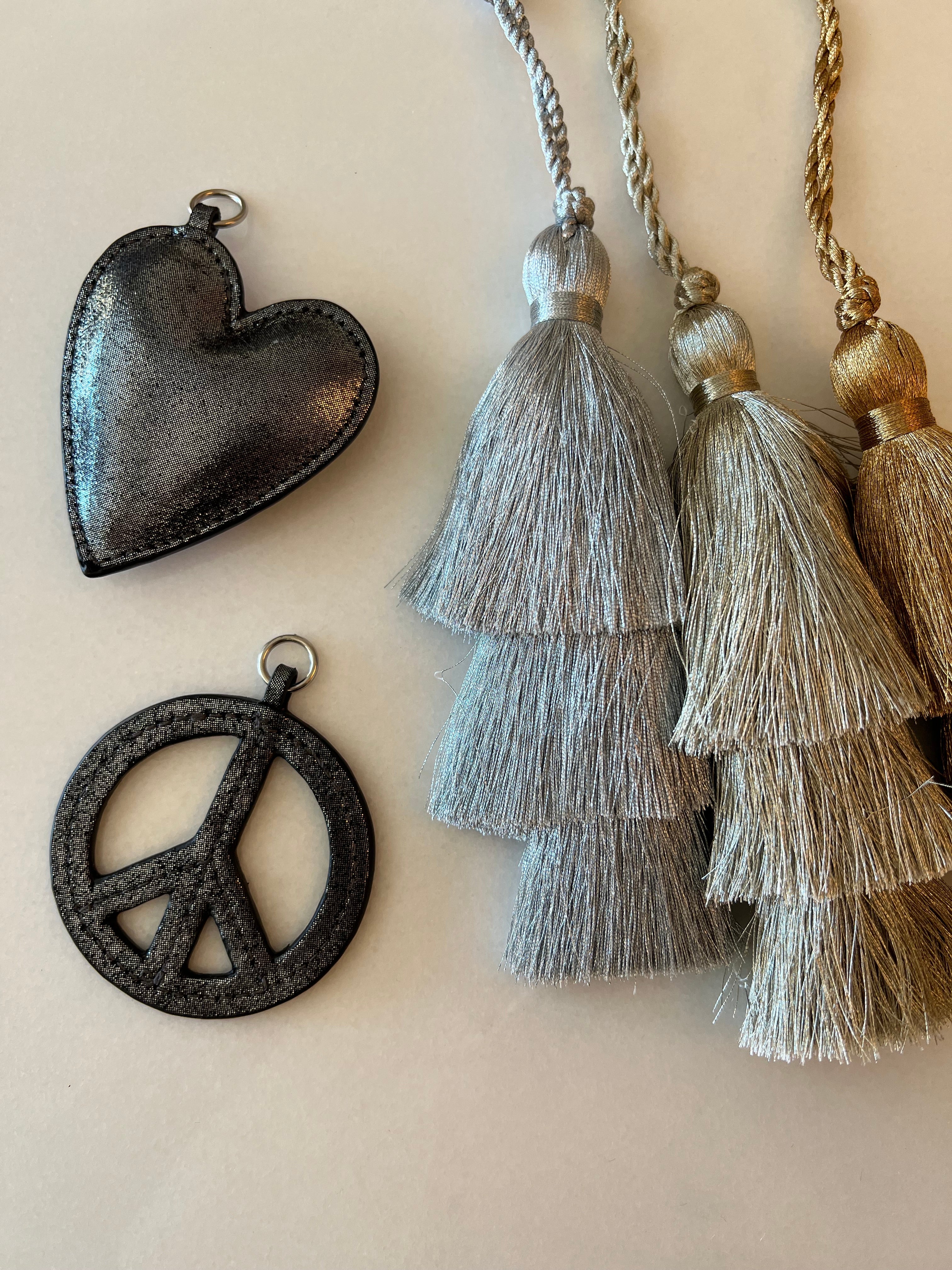 Set of Koala Charms- Silver Gunmetal Heart and Peace Sign - Quilted Koala