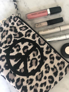 Leopard Makeup Bag with Black Glitter Peace Sign - Quilted Koala