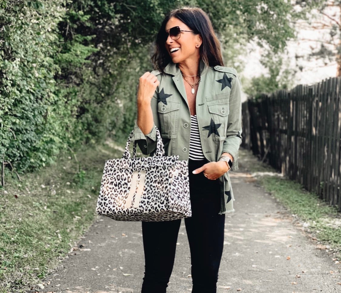 Monogram Stripe Midi East West Bag: Leopard - Quilted Koala