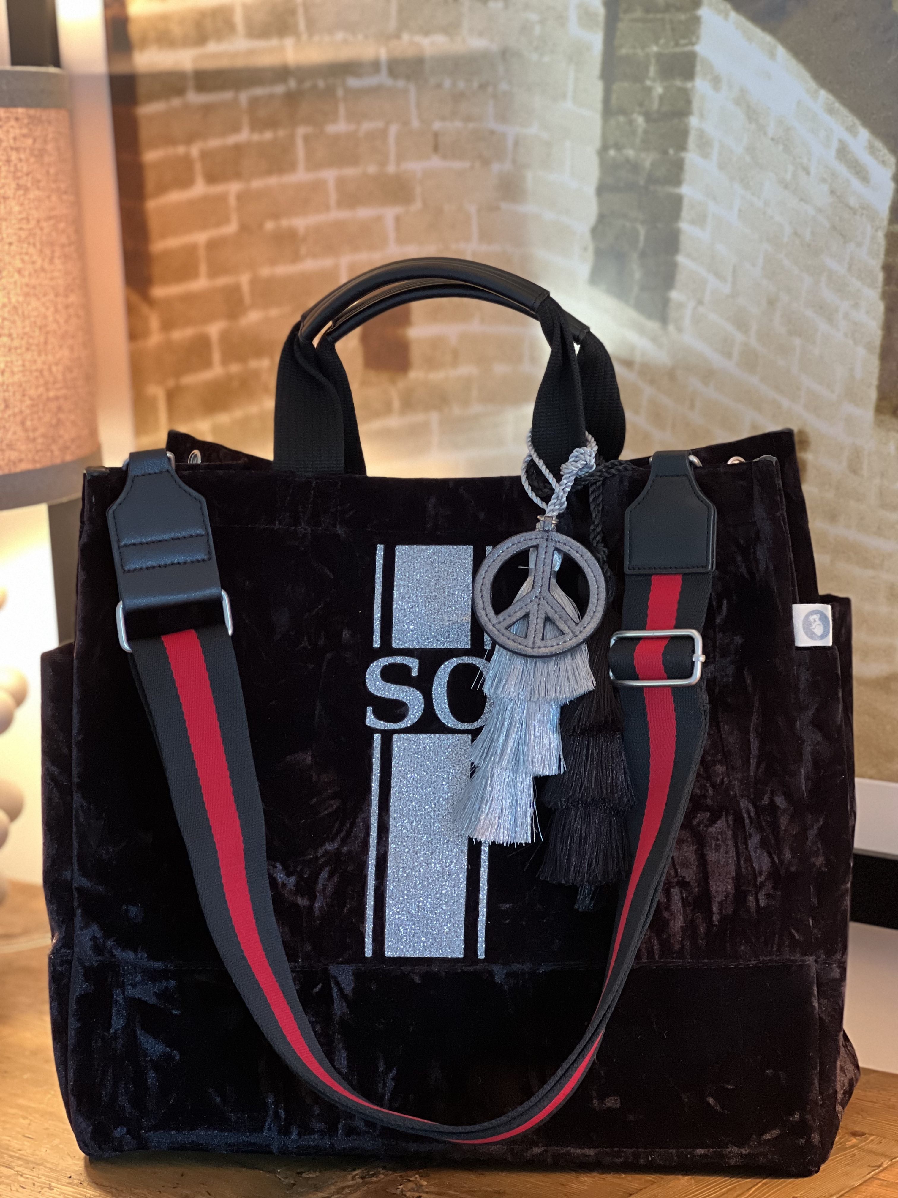 Monogram Stripe Luxe North South: Black Crushed Velvet - Quilted Koala