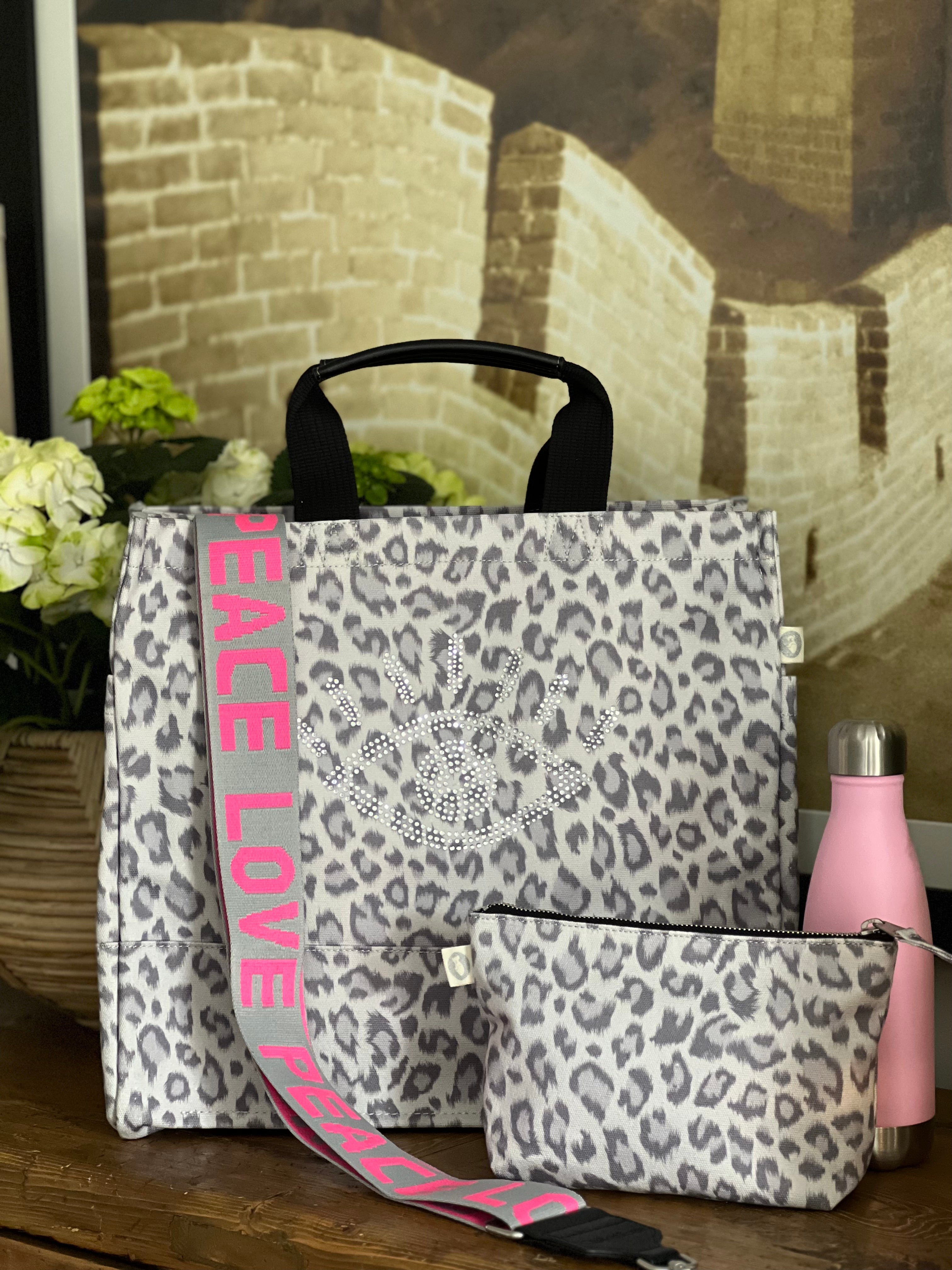 Monogram Stripe: Luxe North South Bag- Grey Leopard - Quilted Koala