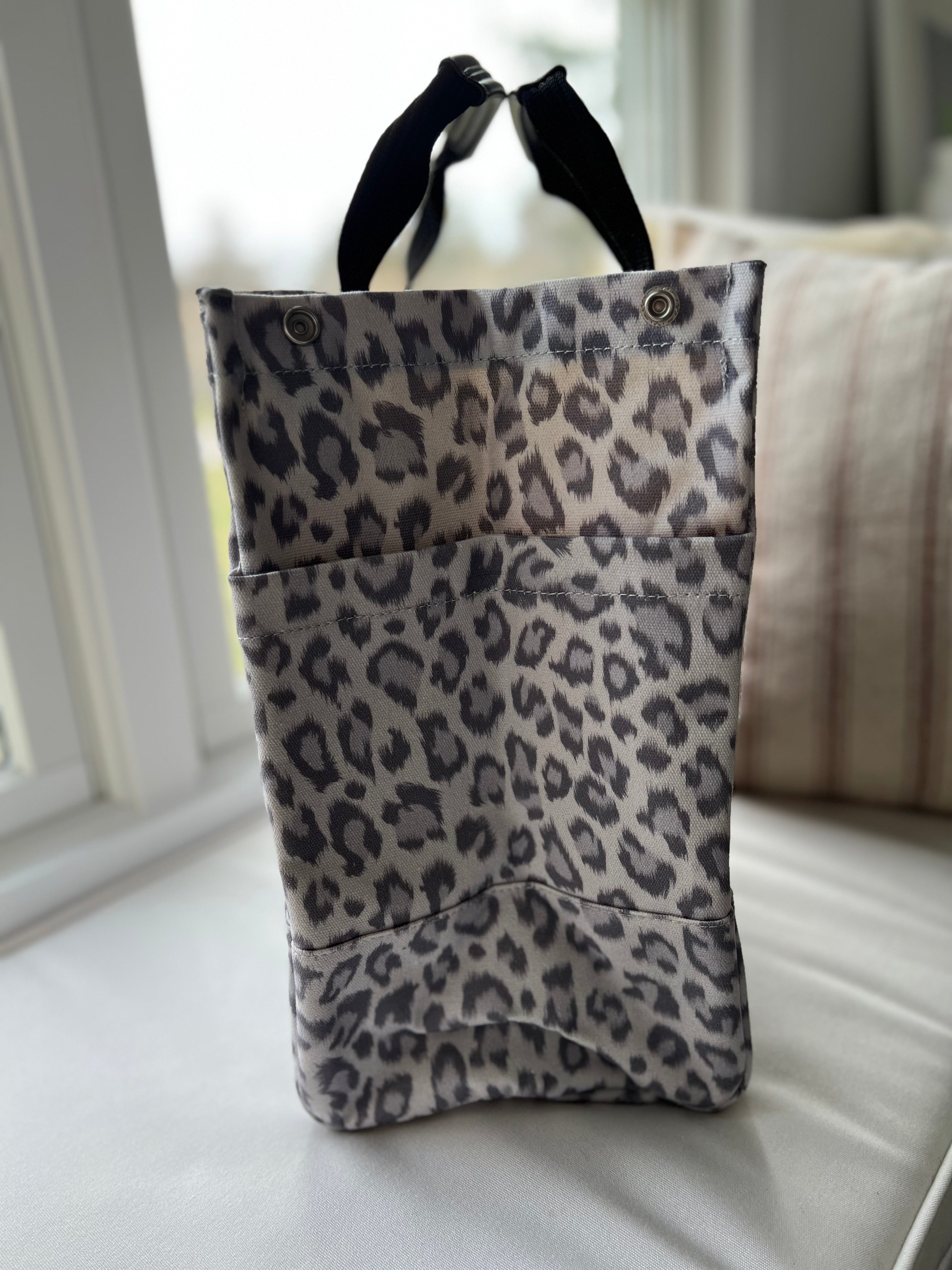 Monogram Stripe: Luxe North South Bag- Grey Leopard - Quilted Koala