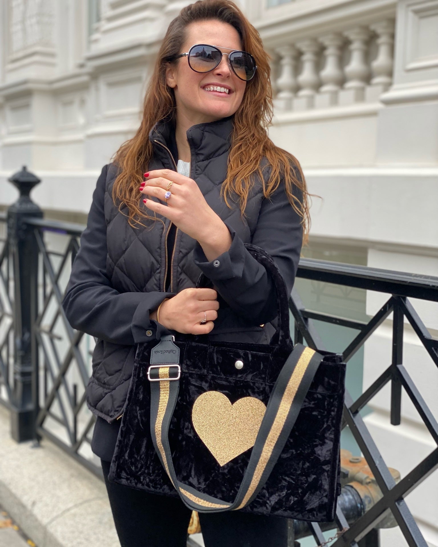 Midi East West Bag: Black Crushed Velvet - Quilted Koala