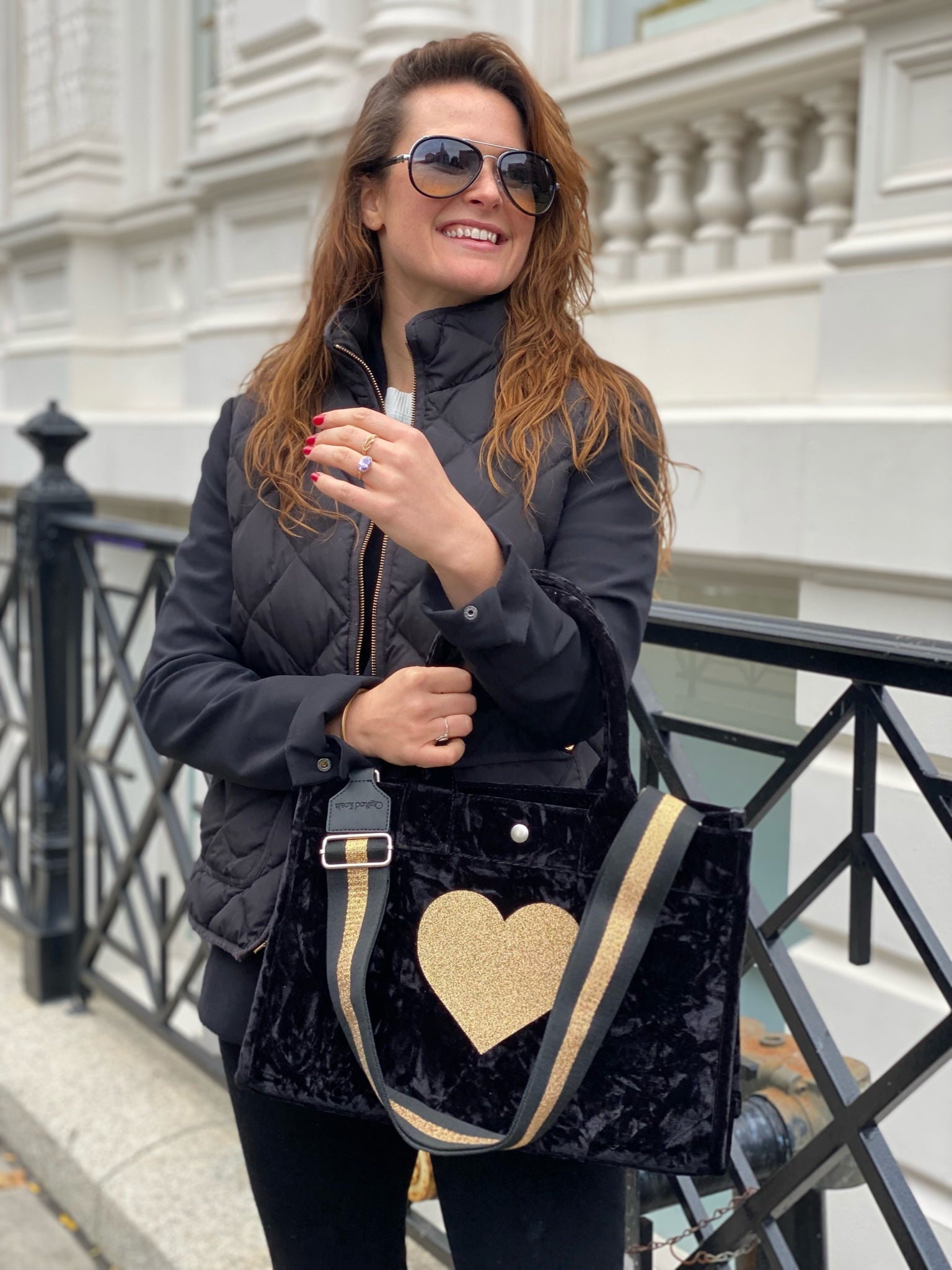 Midi East West Bag: Black Crushed Velvet - Quilted Koala