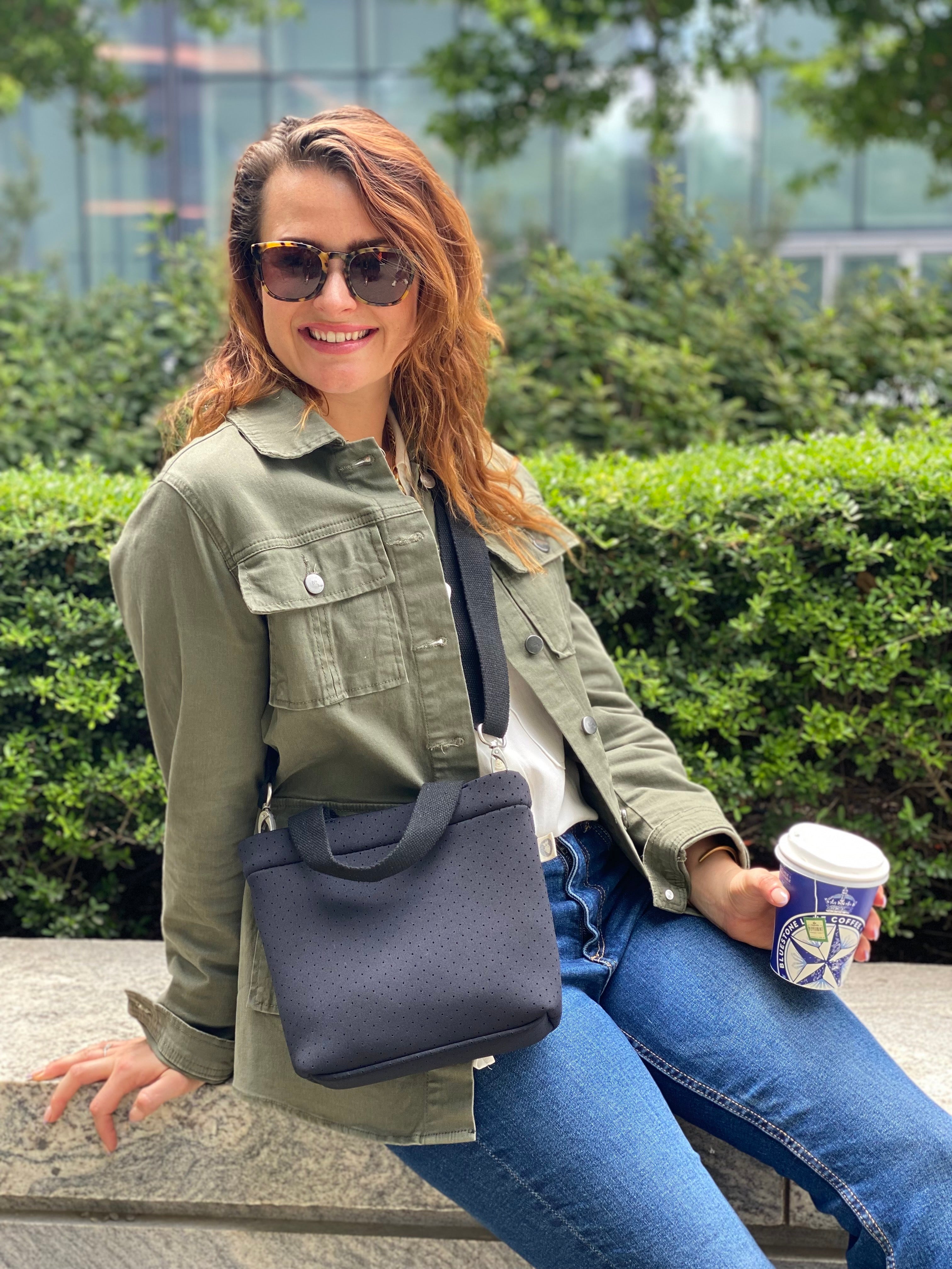 Koala Go! Midi Town Crossbody Bag: Black Neoprene - Quilted Koala
