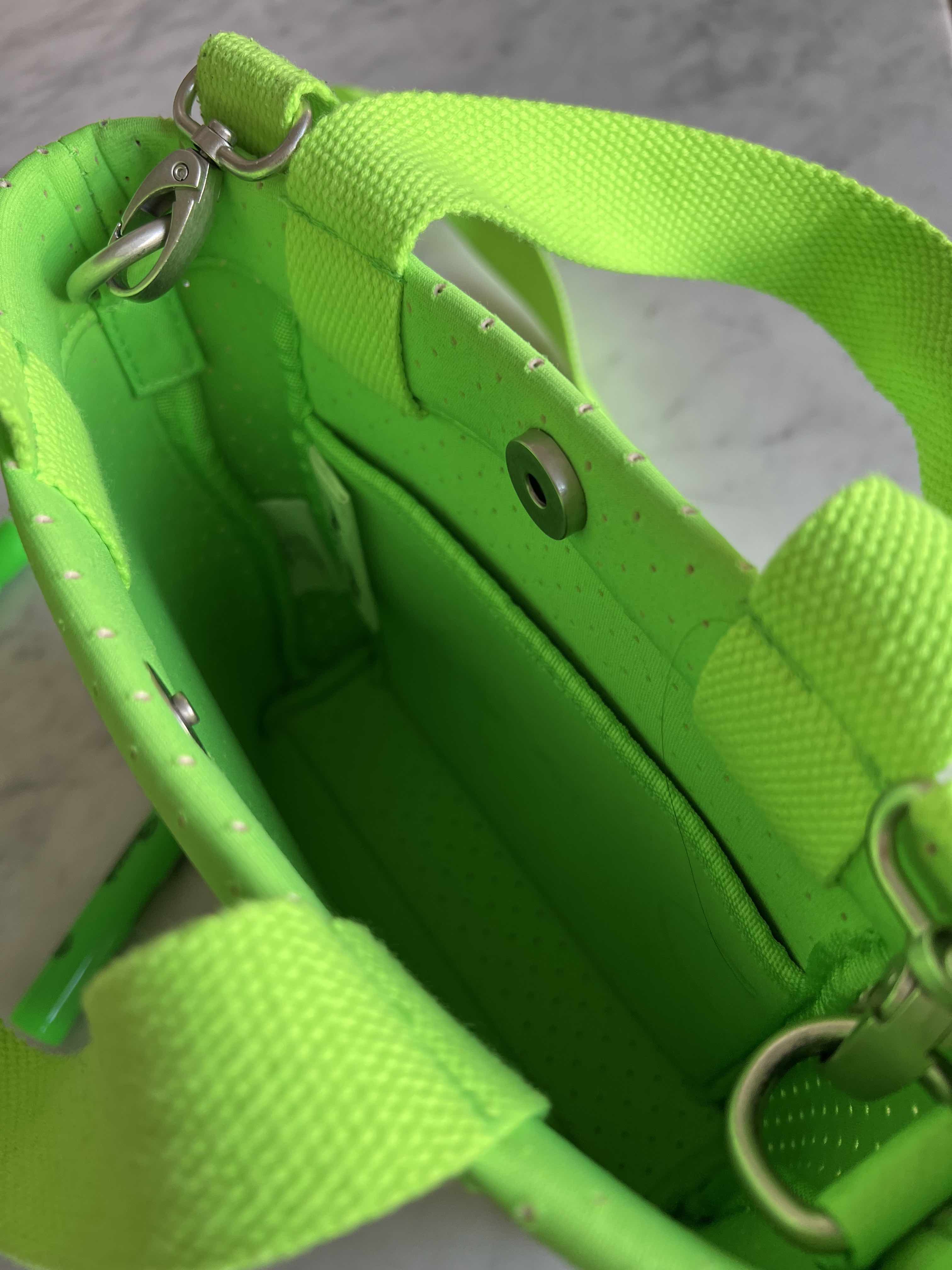 Neon Green Neoprene Midi Town Bag with Peace Sign Paracord Charm - Quilted Koala