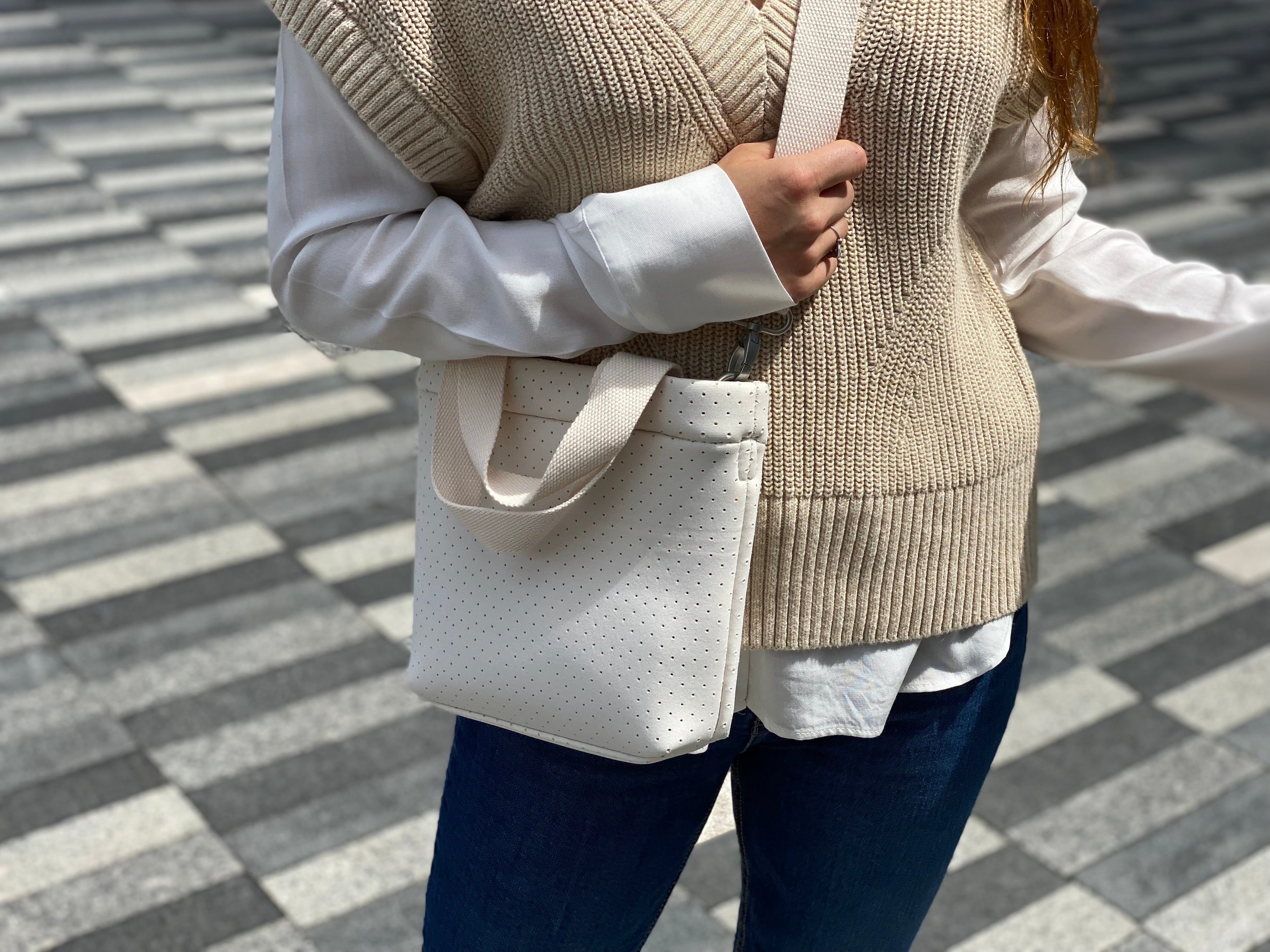 Koala Go! Midi Town Crossbody Bag: Ivory Neoprene - Quilted Koala