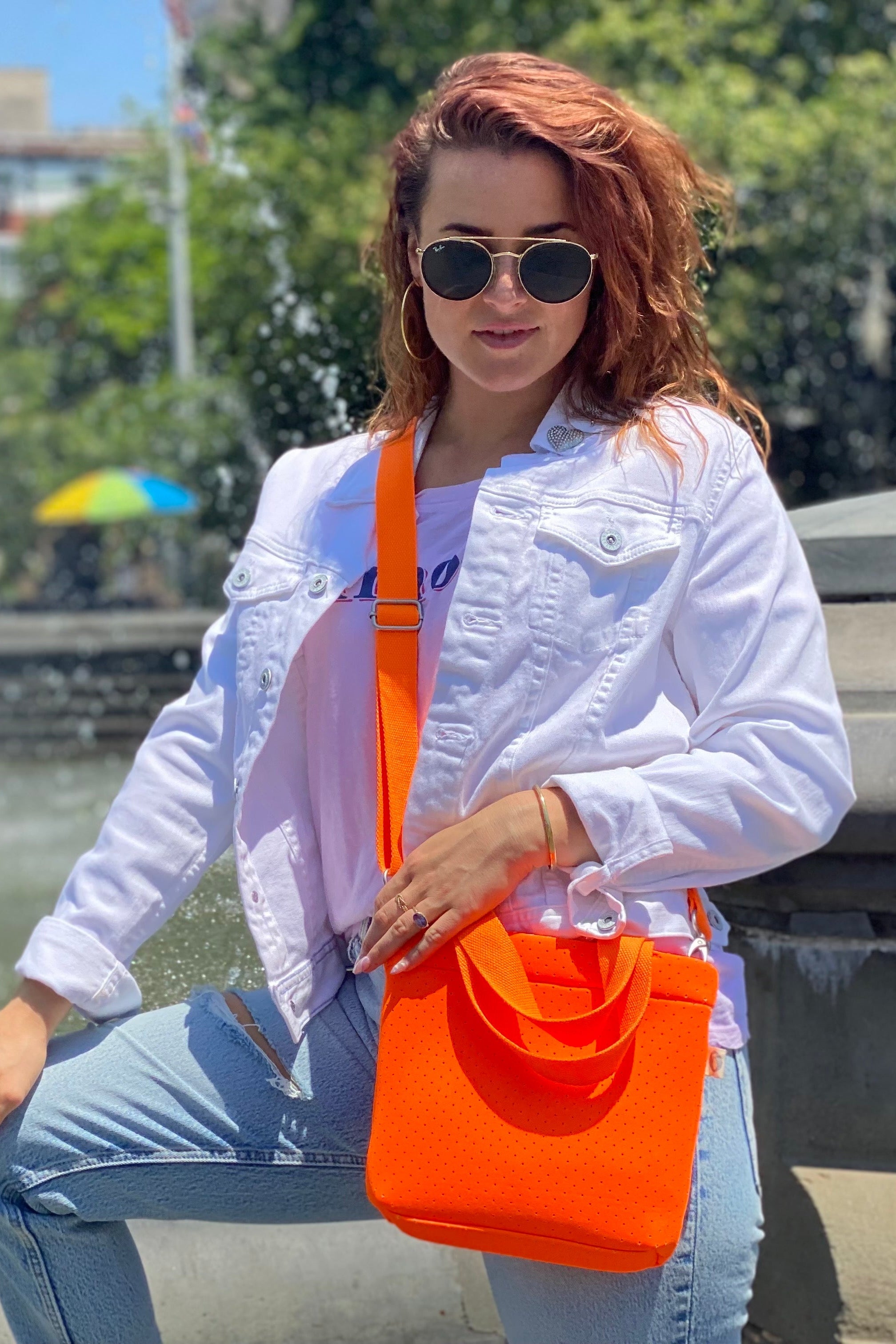 Koala Go! Midi Town Crossbody Bag: Orange Neoprene - Quilted Koala