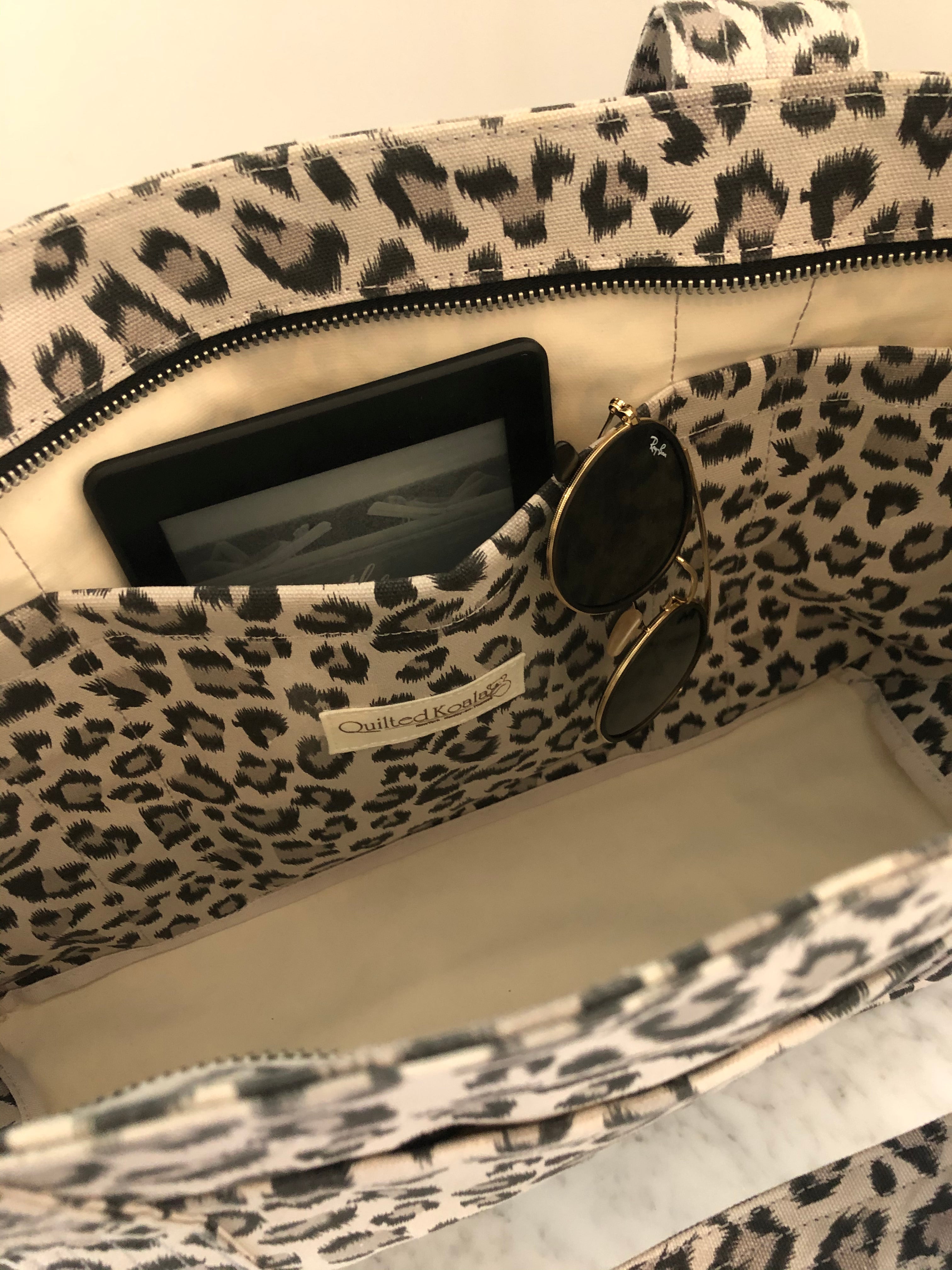 Leopard Midi Zipper Tote + FREE Black Tassel - Quilted Koala