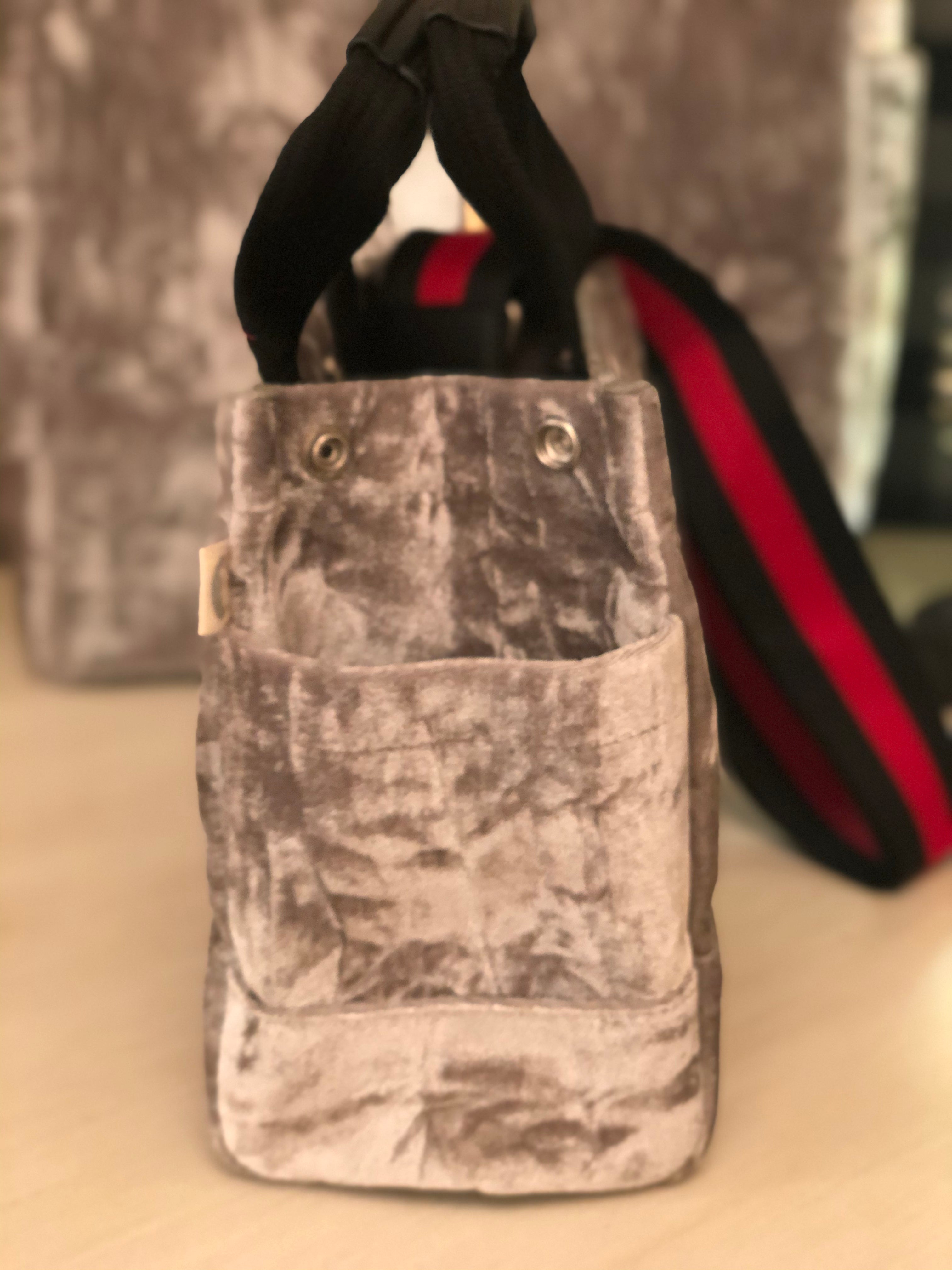 Mini Luxe North South: Grey Crushed Velvet - Quilted Koala