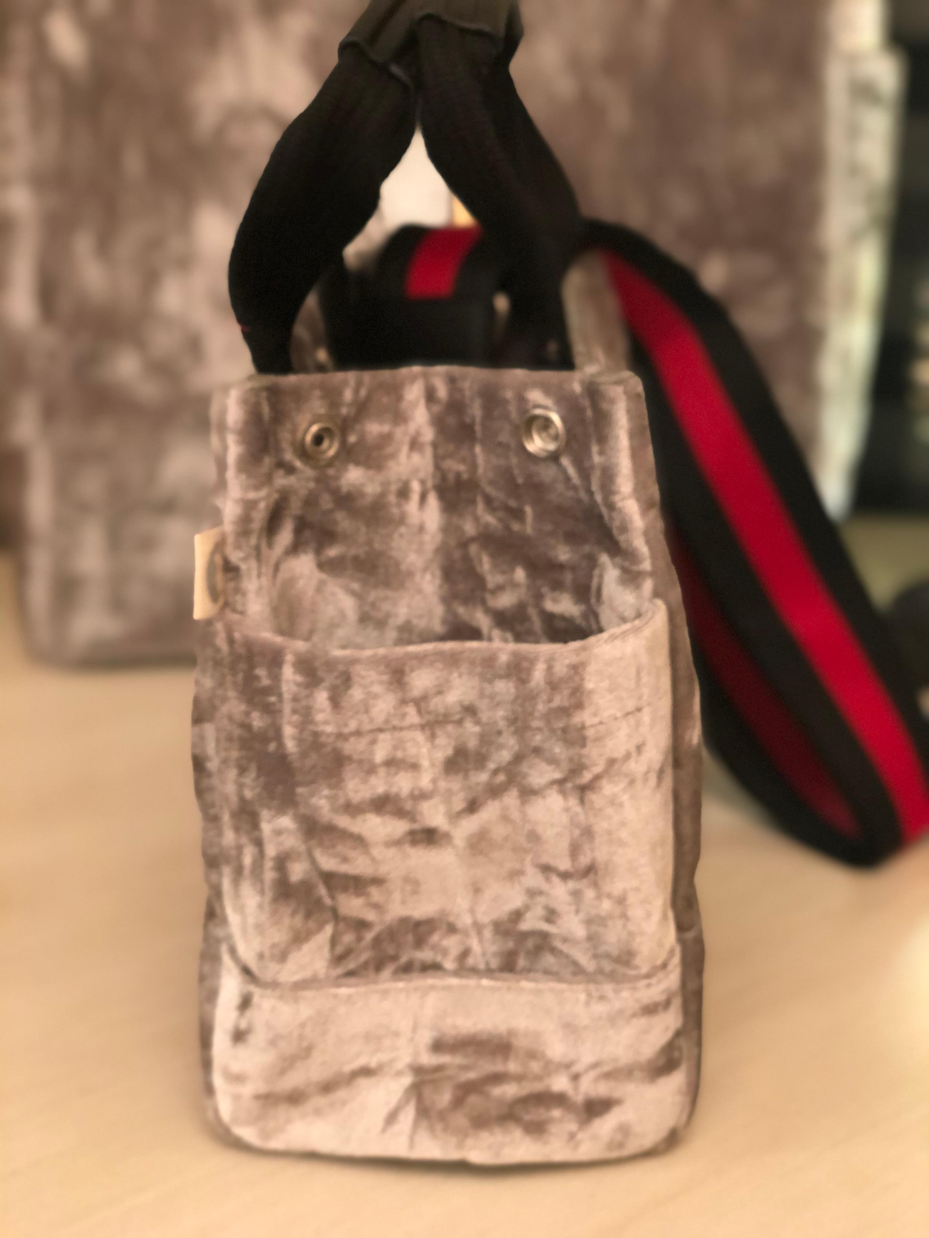 Mini Luxe North South: Grey Crushed Velvet - Quilted Koala