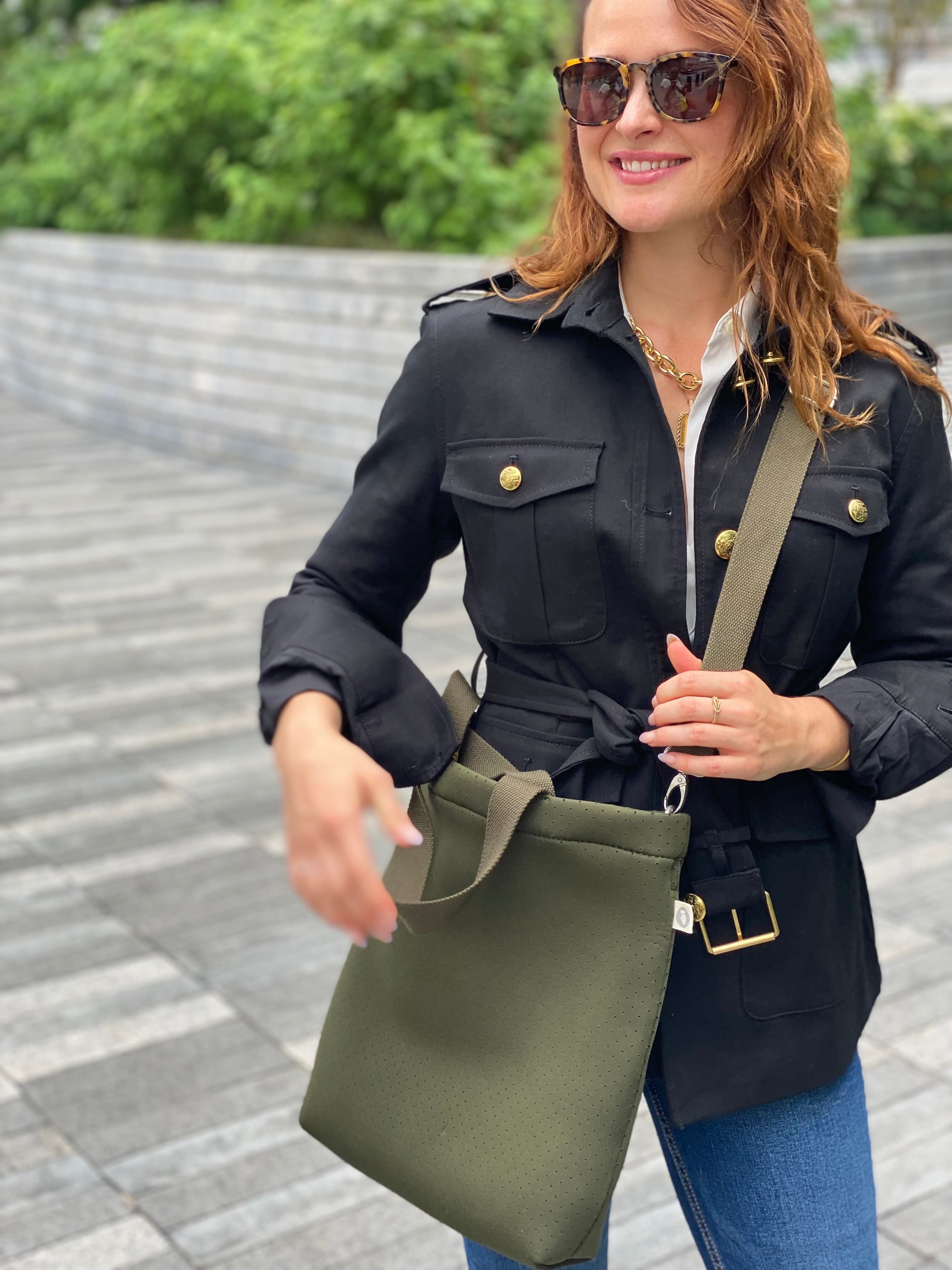Koala Go! Town Crossbody Bag: Olive Neoprene - Quilted Koala