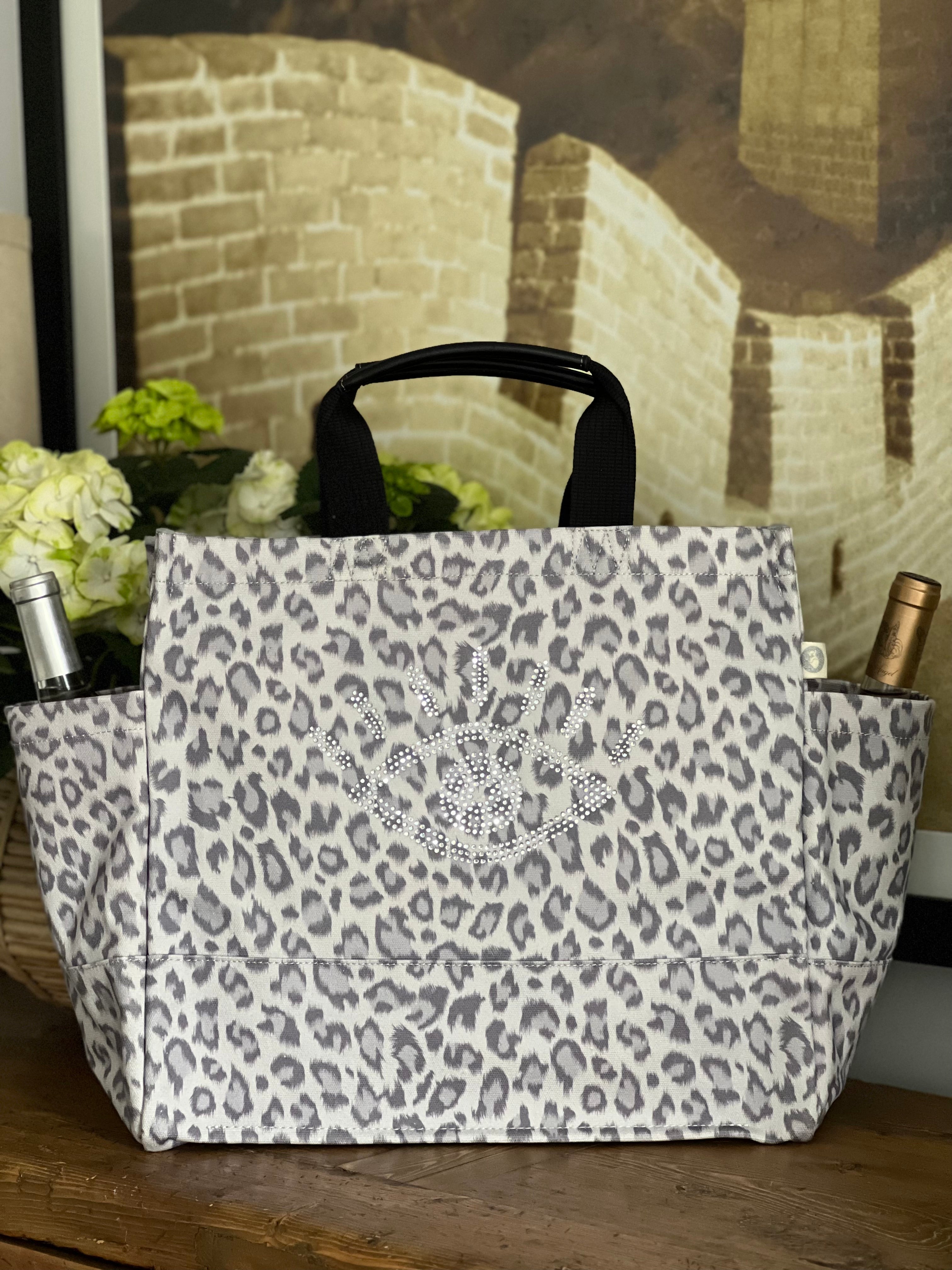 Monogram Stripe: Luxe North South Bag- Grey Leopard - Quilted Koala