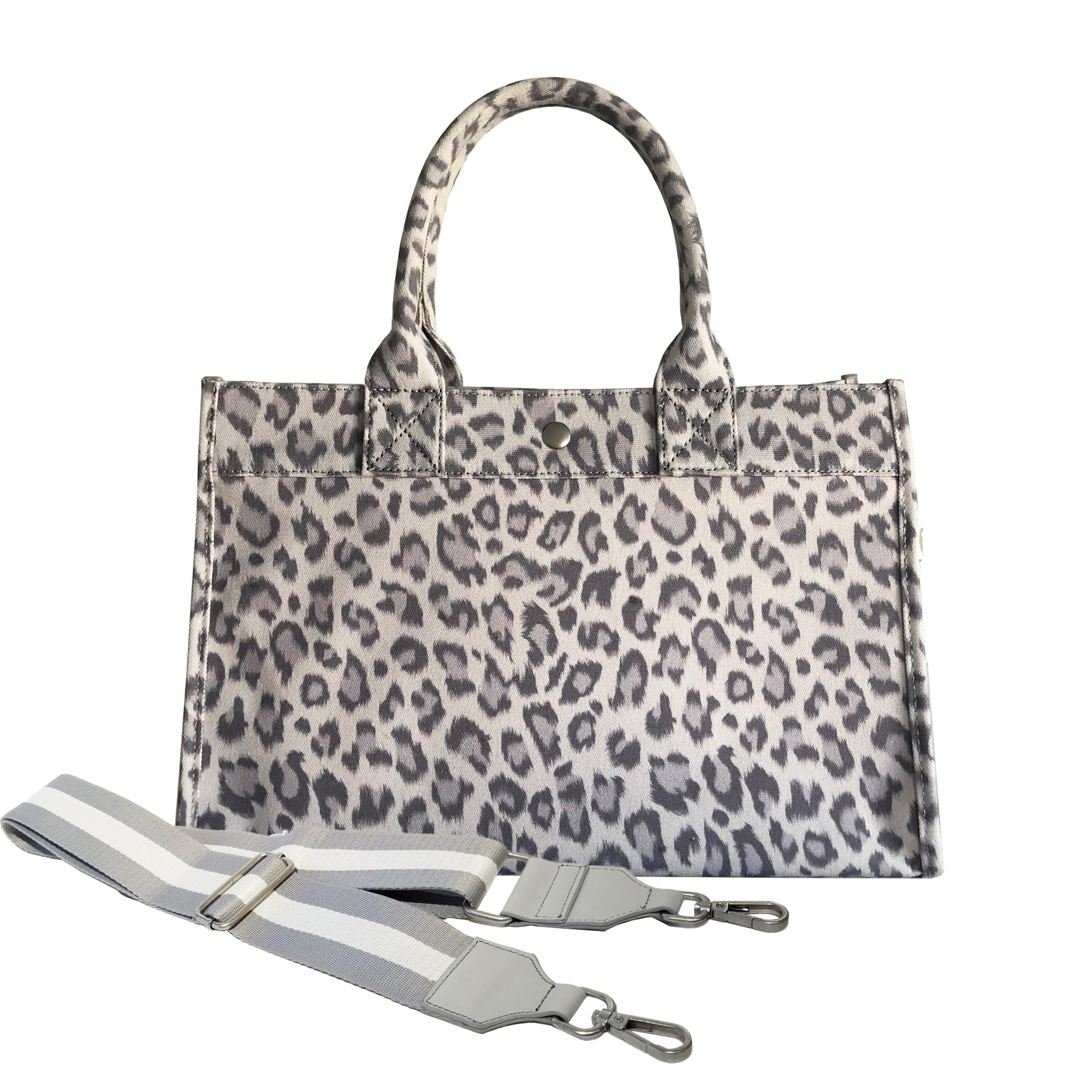 Monogram Stripe: Midi East West Bag- Grey Leopard - Quilted Koala